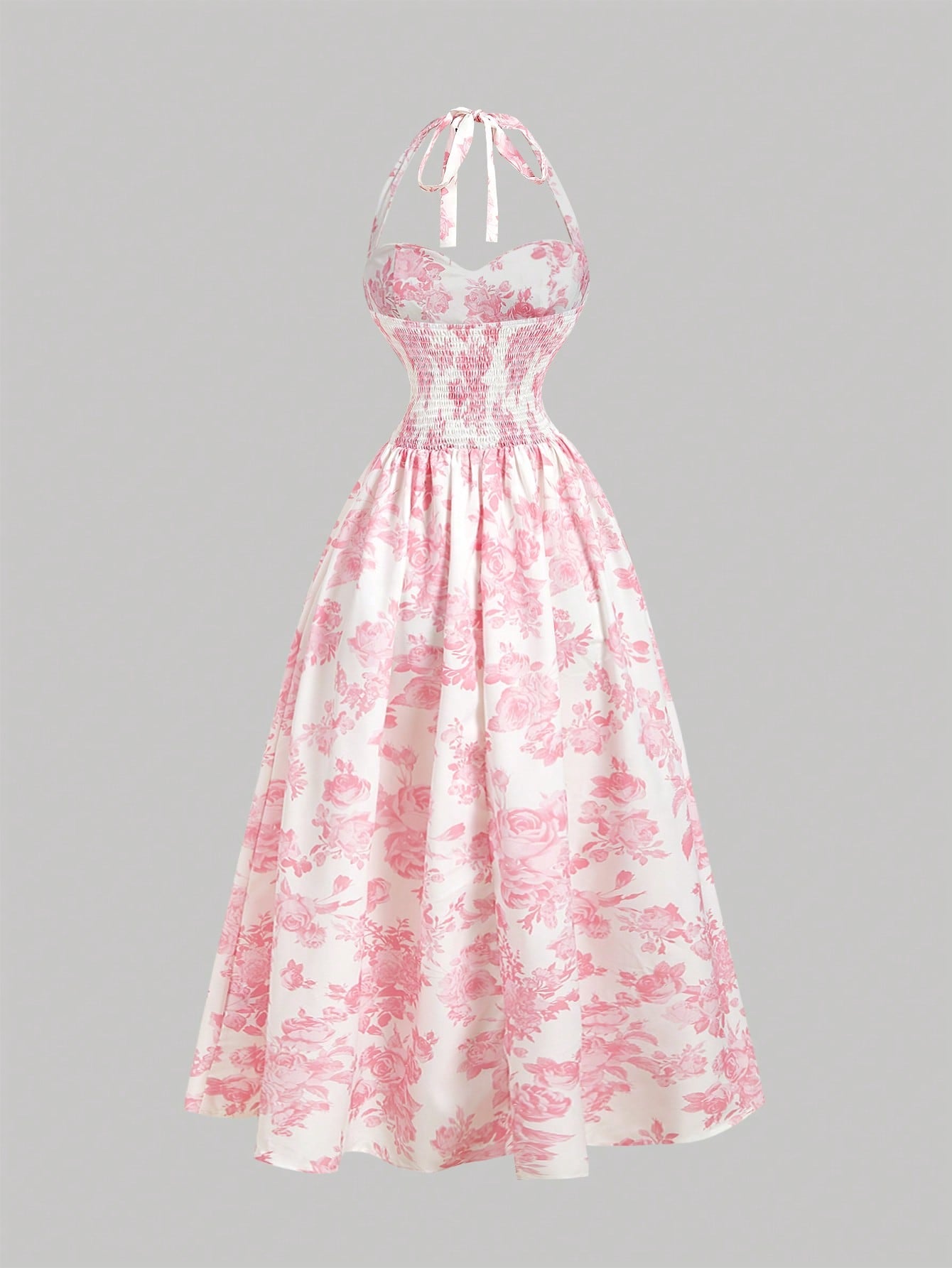 MOD Women's Romantic Floral Print Halter Mid-Length Dress Vintage, Wedding Guest Dress - image 19
