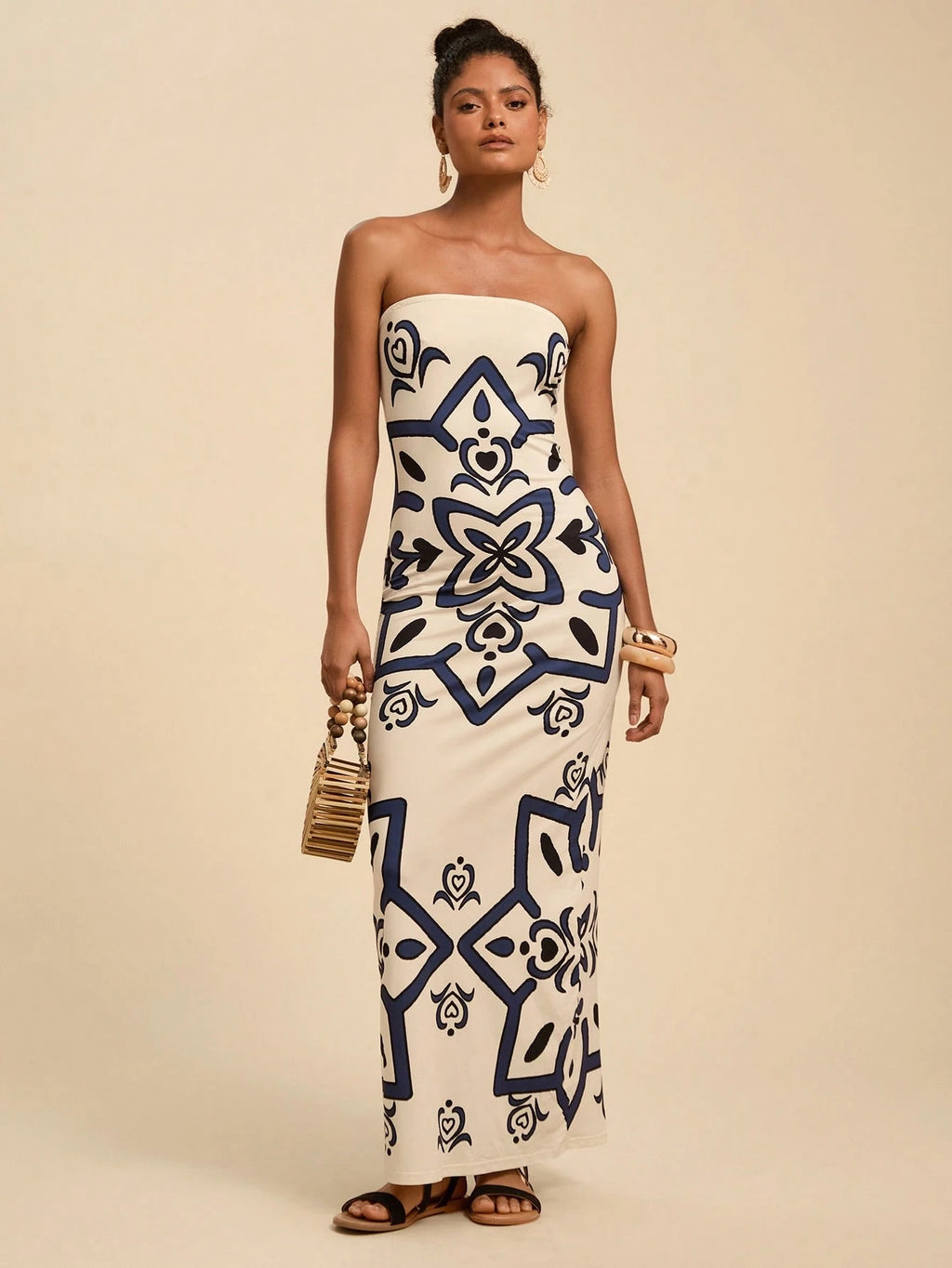 Travachic Summer Elegant Off-White Multi-Color Printed Bodycon