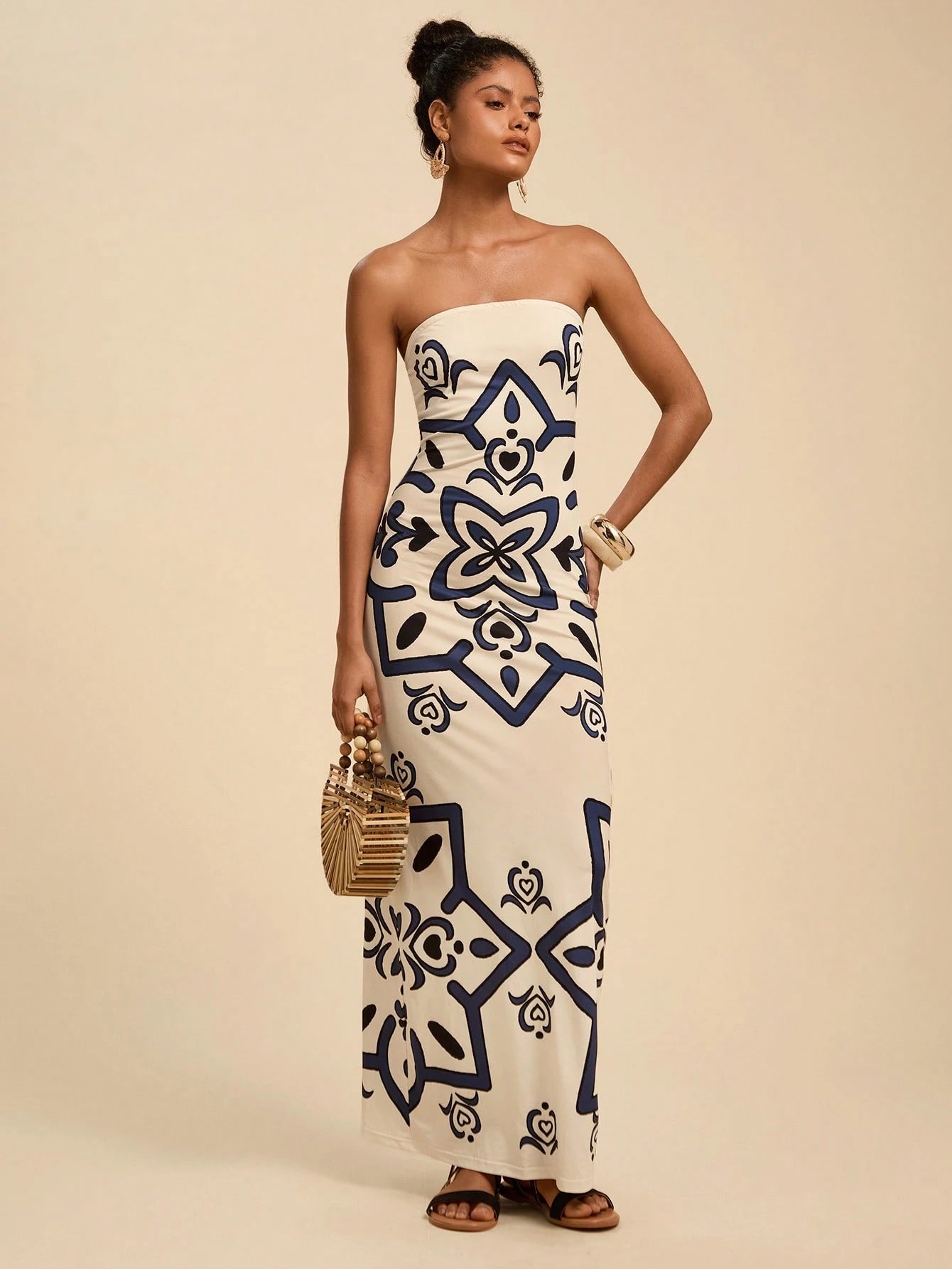 Travachic Summer Elegant Off-White Multi-Color Printed Bodycon