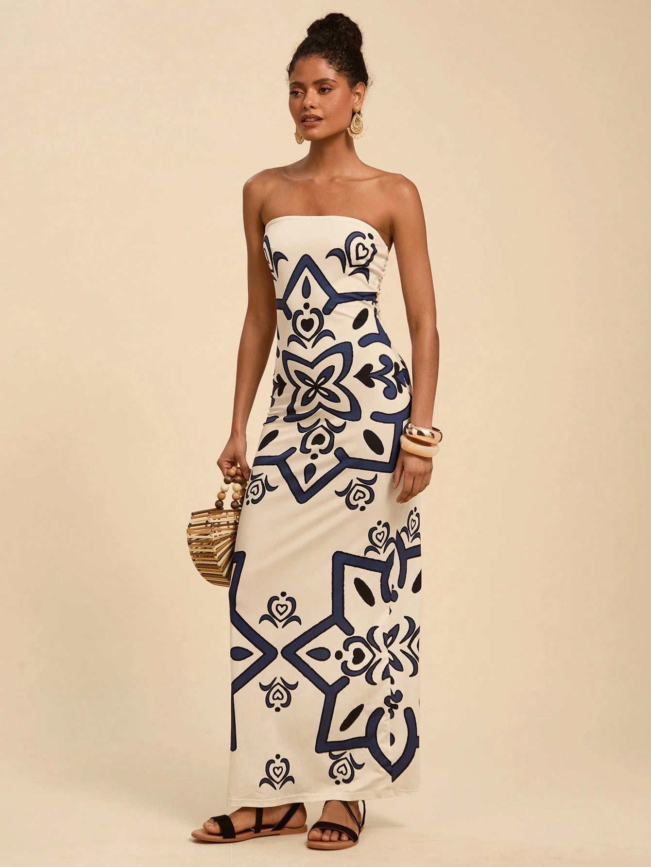 Travachic Summer Elegant Off-White Multi-Color Printed Bodycon