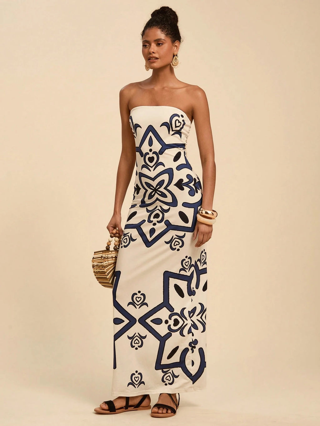 Travachic Summer Elegant Off-White Multi-Color Printed Bodycon
