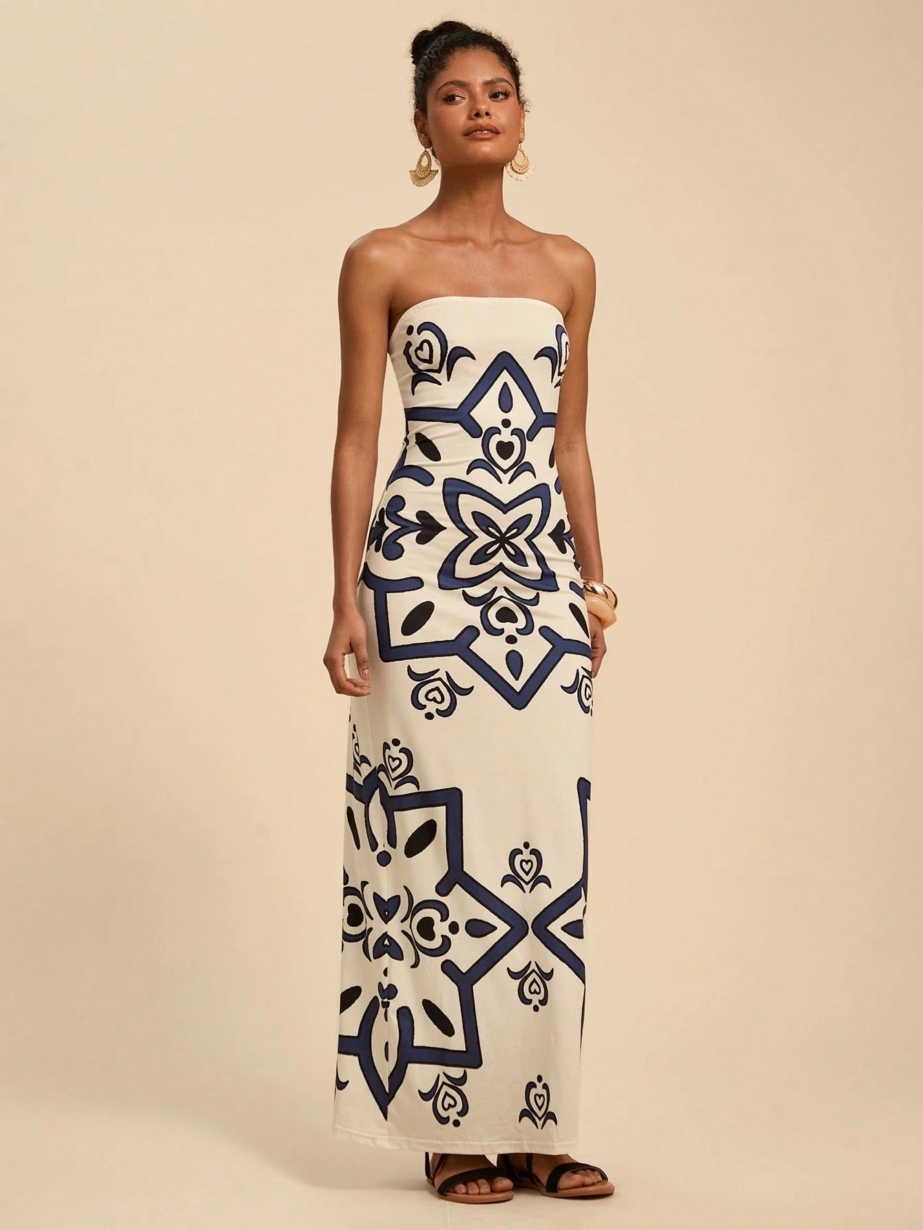 Travachic Summer Elegant Off-White Multi-Color Printed Bodycon