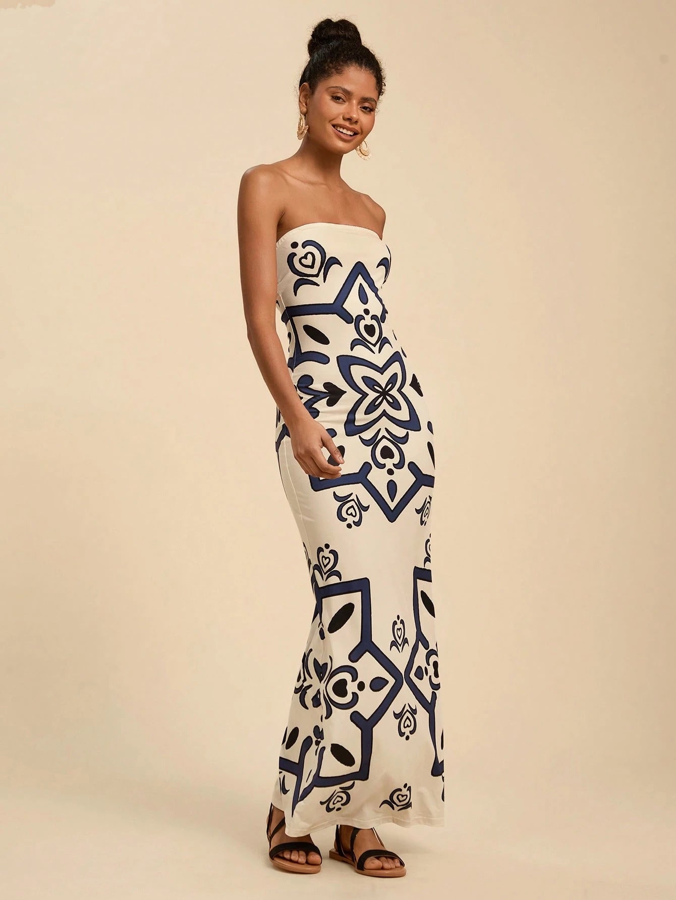 Travachic Summer Elegant Off-White Multi-Color Printed Bodycon