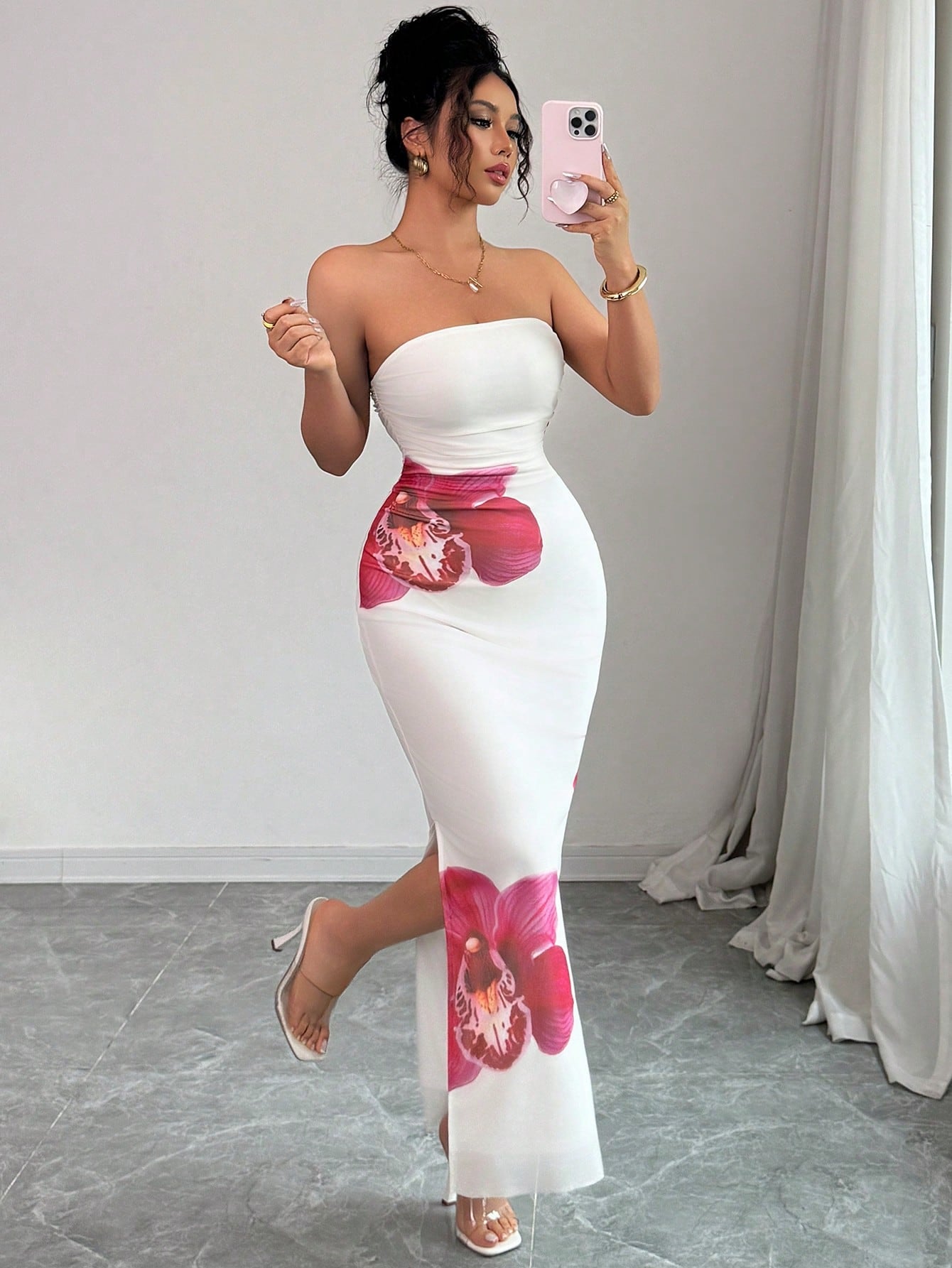 Breezaya Ladies' Tie Dye Strapless Dress With Side Slit Hem Maxi Women Outfit - image 5