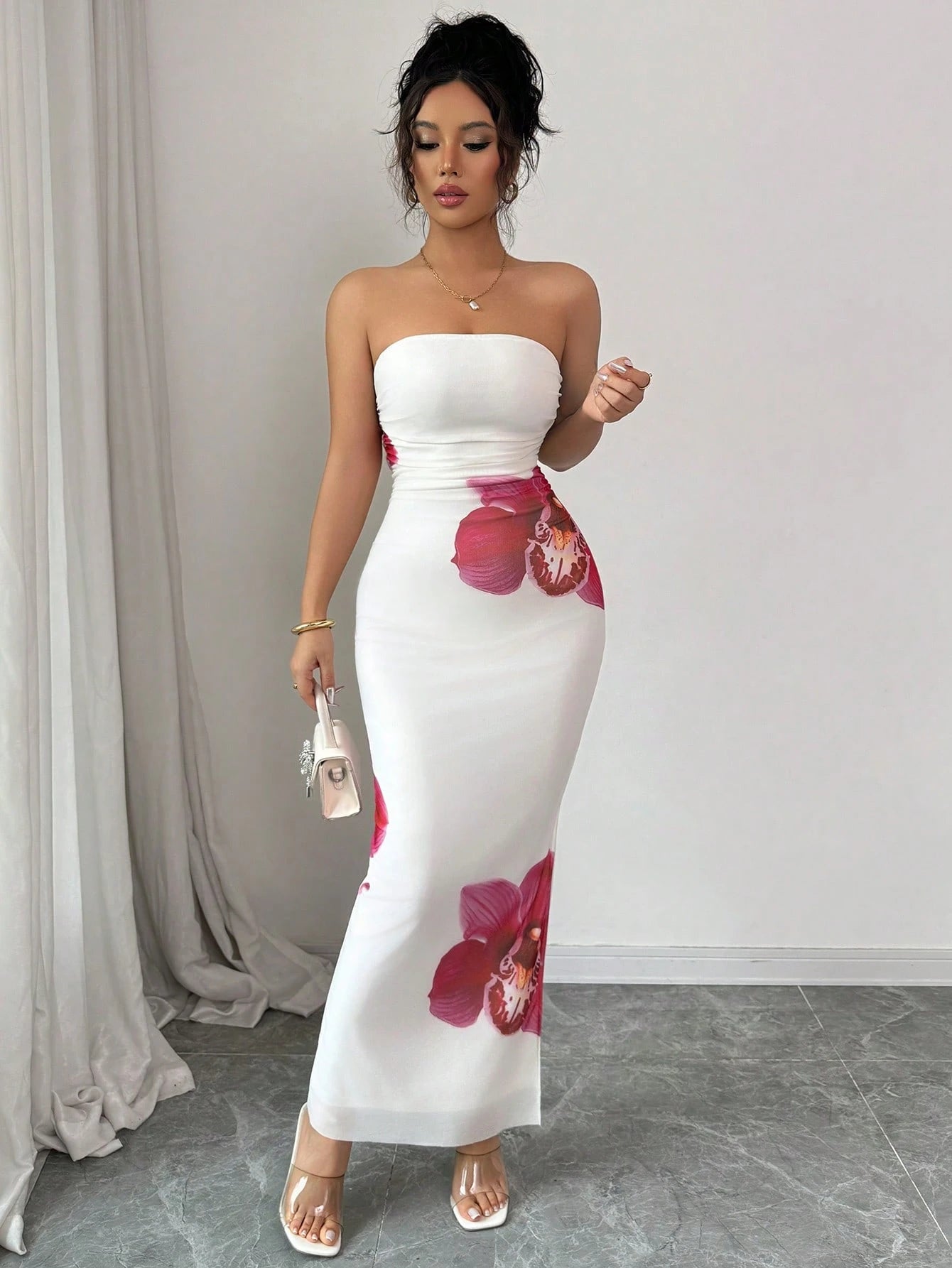 Breezaya Ladies' Tie Dye Strapless Dress With Side Slit Hem Maxi Women Outfit - image 6