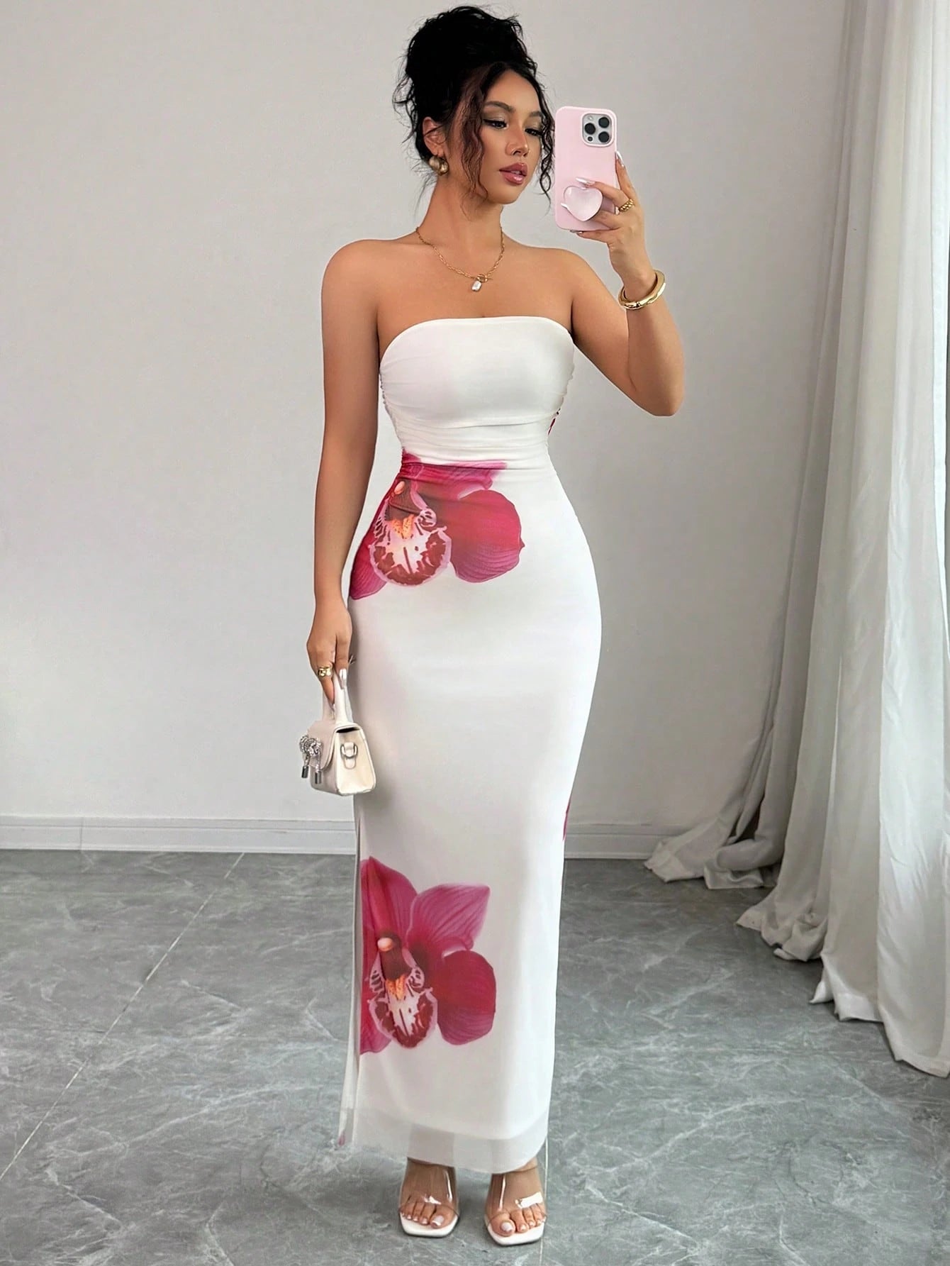 Breezaya Ladies' Tie Dye Strapless Dress With Side Slit Hem Maxi Women Outfit - image 7
