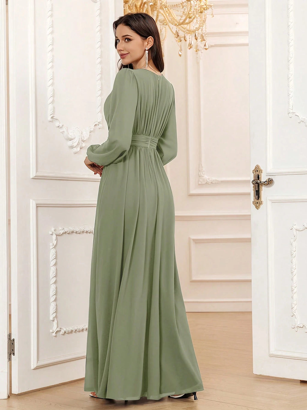 Volly Toych Lavender Elegant A-Line Round Neck Long Sleeve Floor-Length Chiffon Formal Bridesmaid Dress, - image 20
