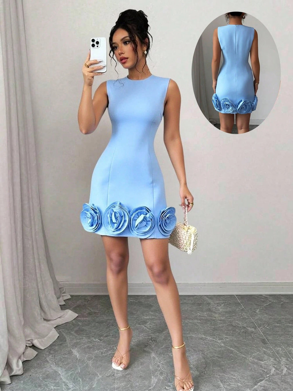 Rafferiza Elegant Fitted Floral Sleeveless Dress For Women