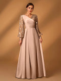 Serin Women's Navy Blue Winter Formal Elegant Evening Formal Glitter Sequins & Satin Mixed Lantern Sleeve
