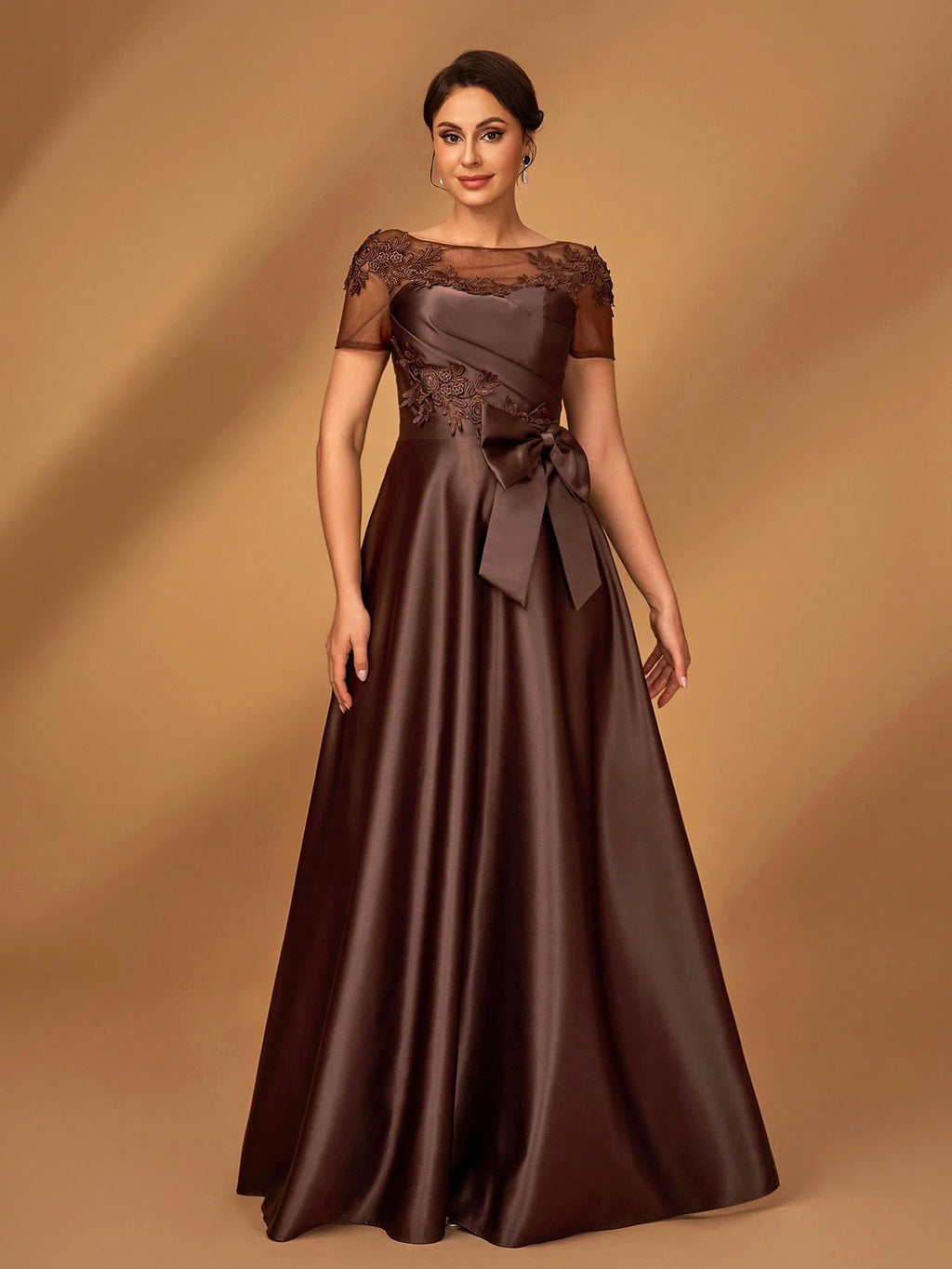 Serin Elegant Chocolate Brown Winter Evening Dress,Formal Wedding Guest Gown With Sequins Applique Mesh - image 5
