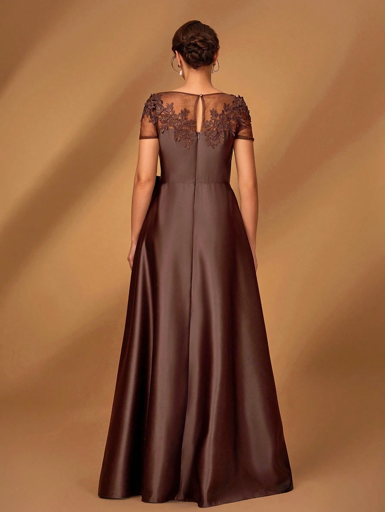 Serin Elegant Chocolate Brown Winter Evening Dress,Formal Wedding Guest Gown With Sequins Applique Mesh - image 7