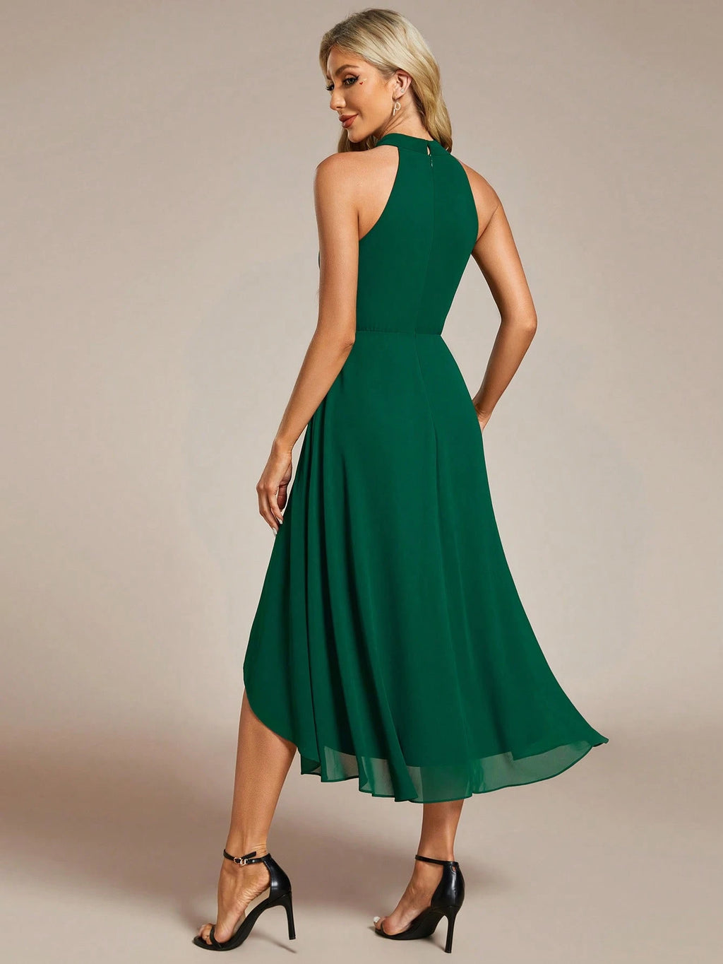 EVERPRETTY Elegant Ruffle Backless High-Low Hem Chiffon Burgundy Bridesmaid Dress, Wedding Guest Dress, - image 2