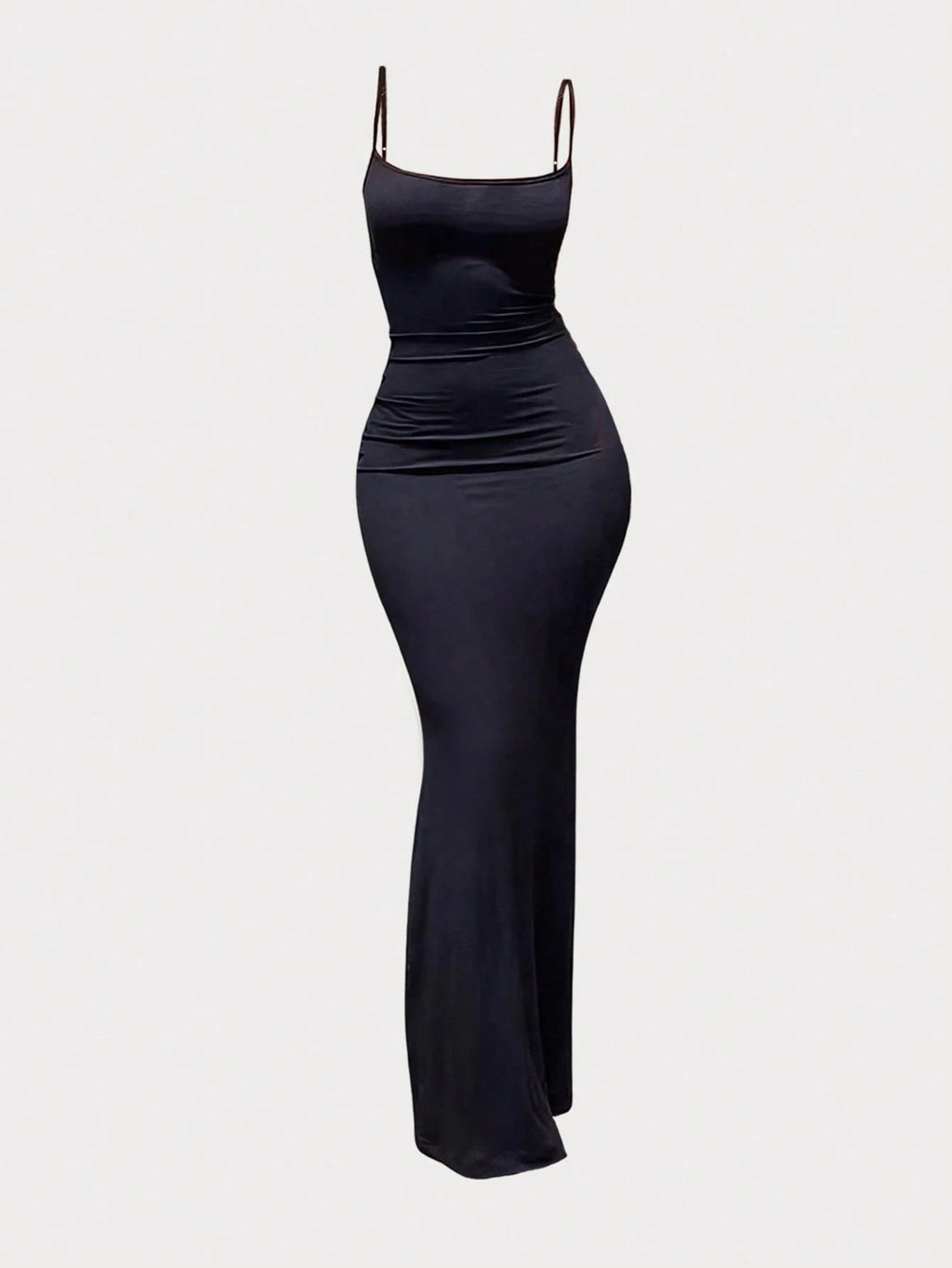 MYSTAURA 3pcs/Set Solid Color Pleated Fitted Camisole Dress, Black,