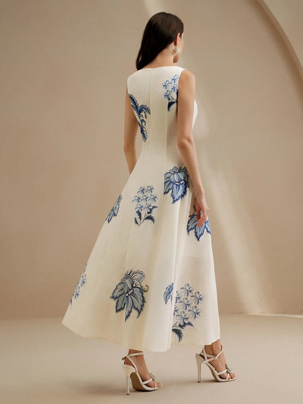 Anewsta Elegant Floral Print Slip Dress With Embroidered 3D Flowers,
