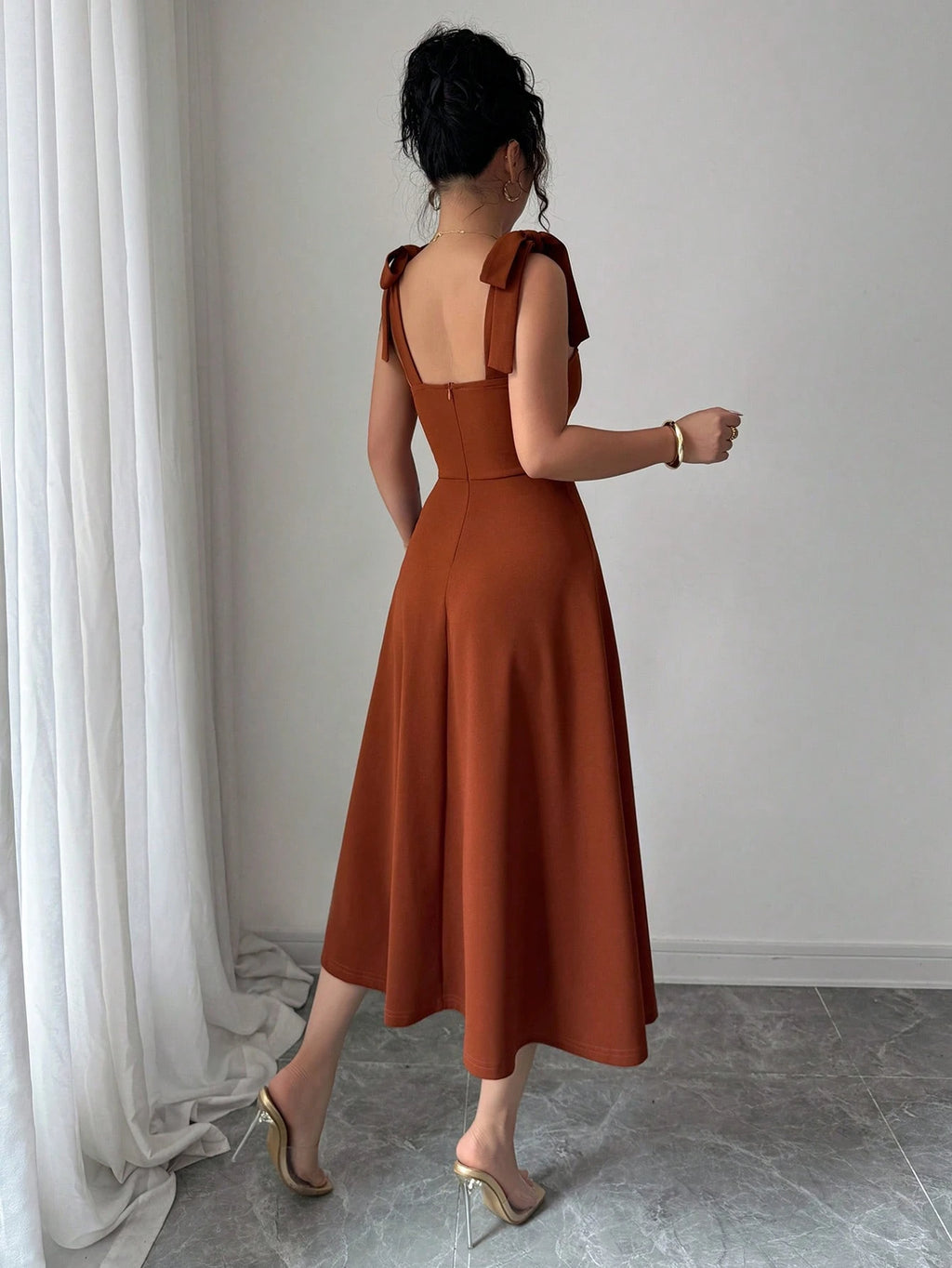Elenzga Sleeveless Tie-Up Cinched Waist A-Line Elegant Romantic Women Dress - image 8