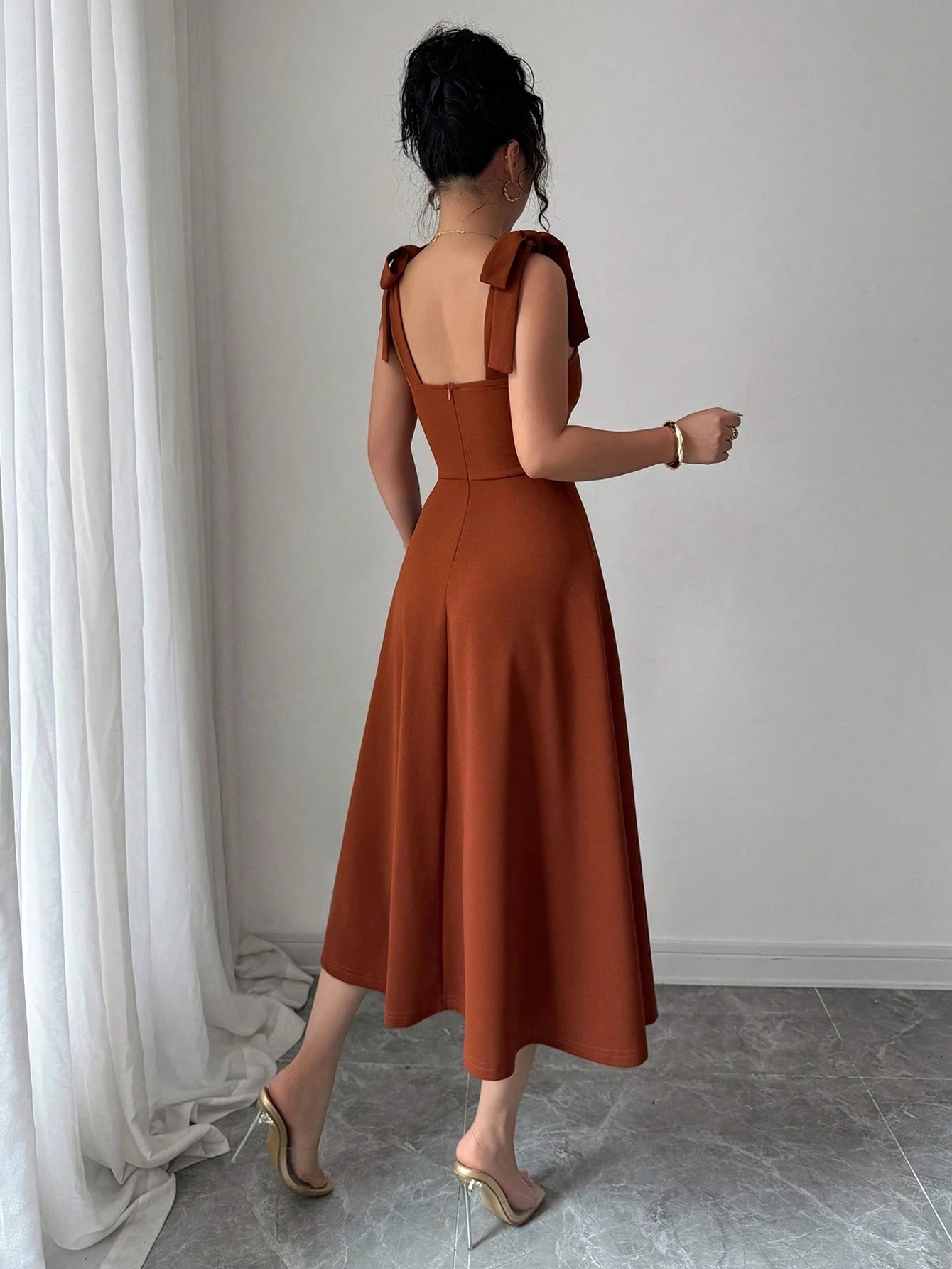 Elenzga Sleeveless Tie-Up Cinched Waist A-Line Elegant Romantic Women Dress - image 8