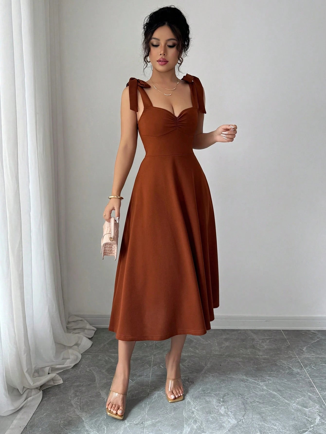 Elenzga Sleeveless Tie-Up Cinched Waist A-Line Elegant Romantic Women Dress - image 10