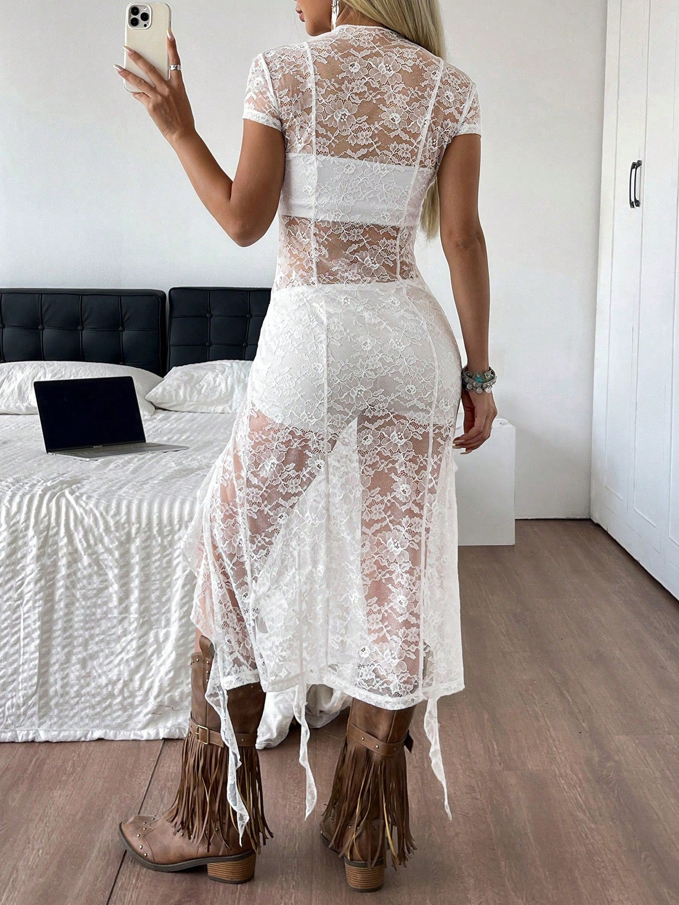 EZwear Summer Concert Outfit Women Western Lace Dresses Music