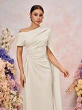 Elitara Elegant Asymmetric Sleeve Ruffle Hem Long Sleeve Dress, Suitable For Wedding, Party, Date, Formal