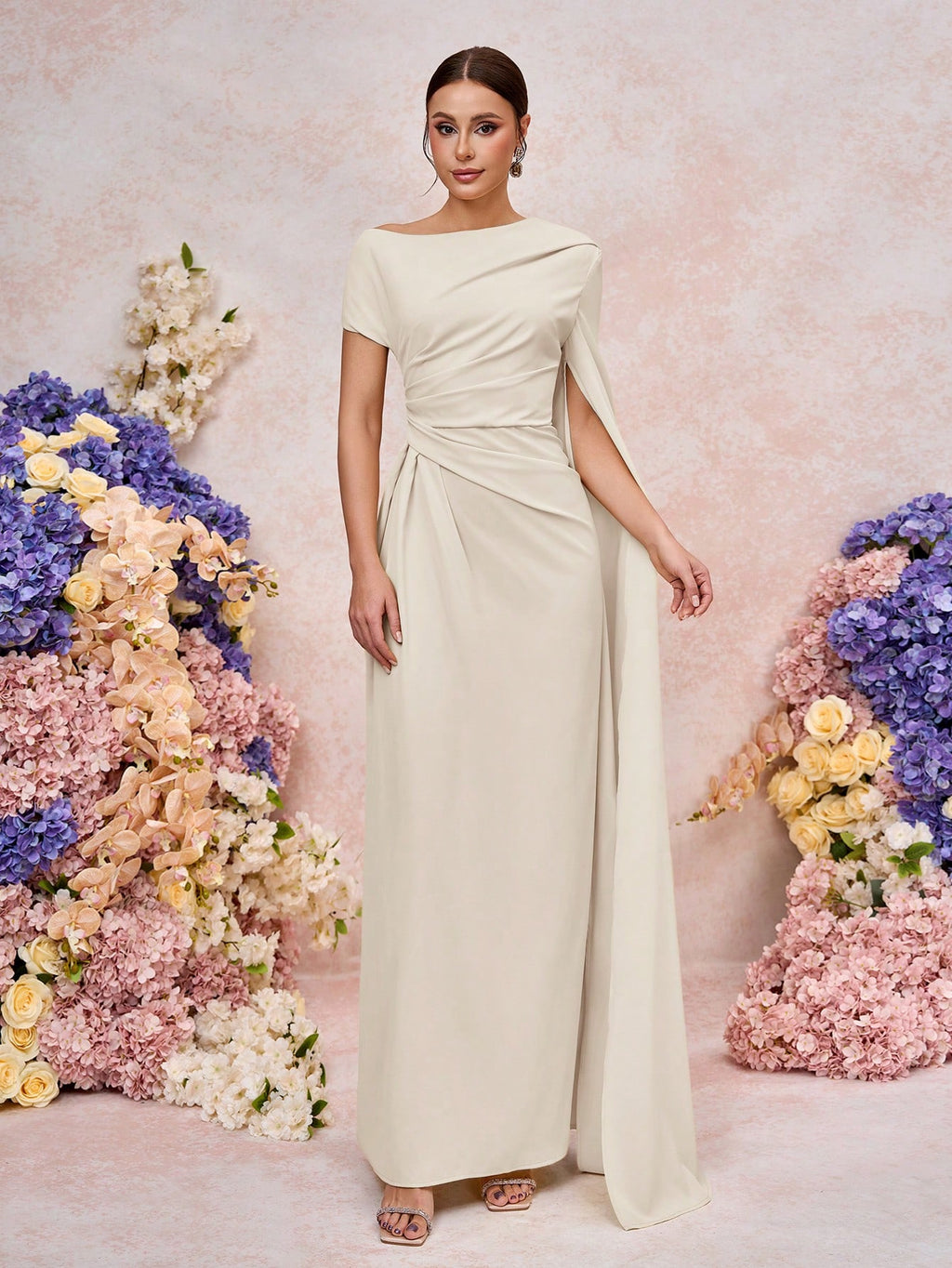 Elitara Elegant Asymmetric Sleeve Ruffle Hem Long Sleeve Dress, Suitable For Wedding, Party, Date, Formal - image 5