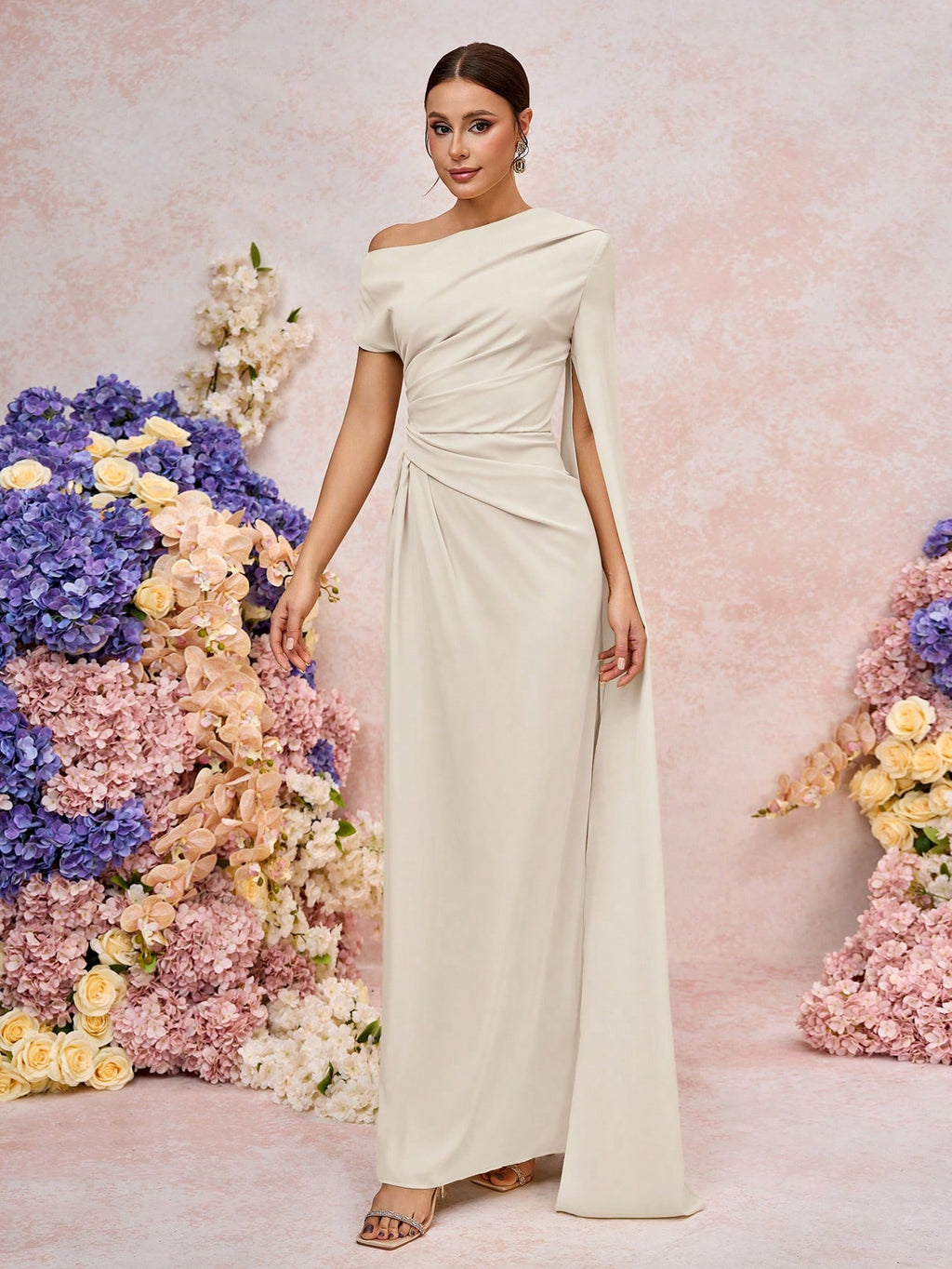 Elitara Elegant Asymmetric Sleeve Ruffle Hem Long Sleeve Dress, Suitable For Wedding, Party, Date, Formal - image 6