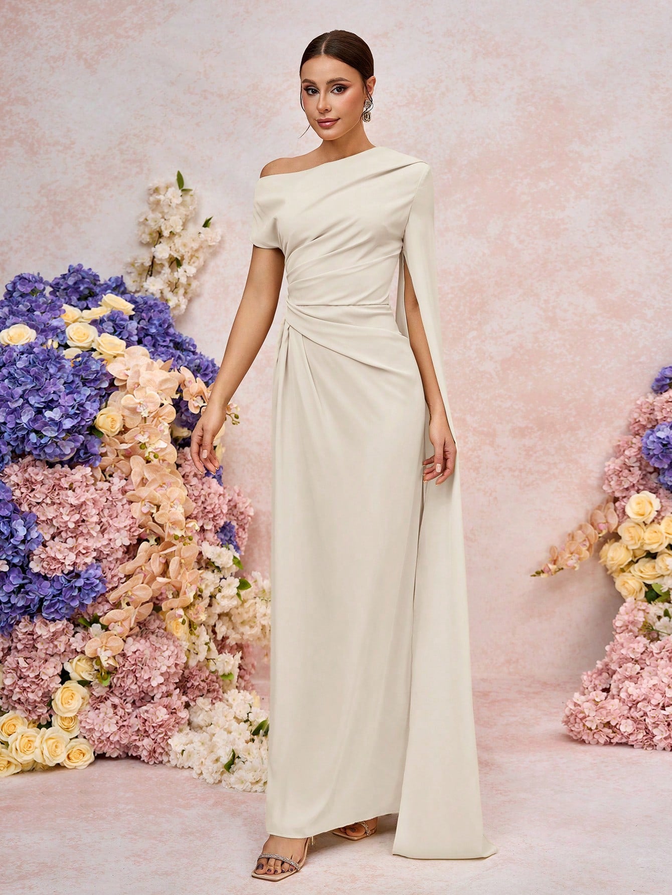 Elitara Elegant Asymmetric Sleeve Ruffle Hem Long Sleeve Dress, Suitable For Wedding, Party, Date, Formal - image 6