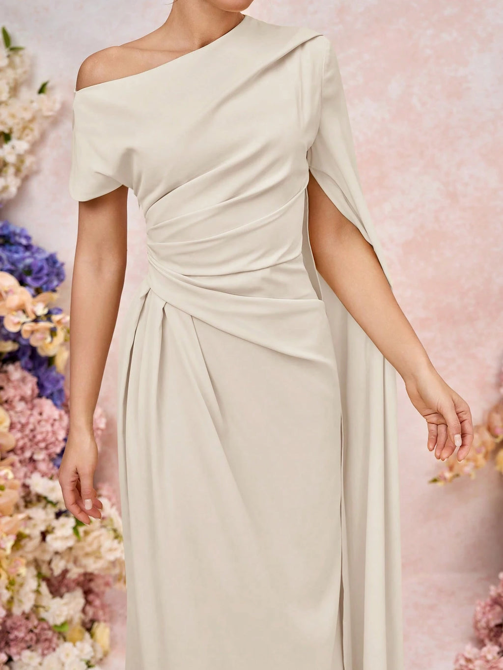 Elitara Elegant Asymmetric Sleeve Ruffle Hem Long Sleeve Dress, Suitable For Wedding, Party, Date, Formal - image 7