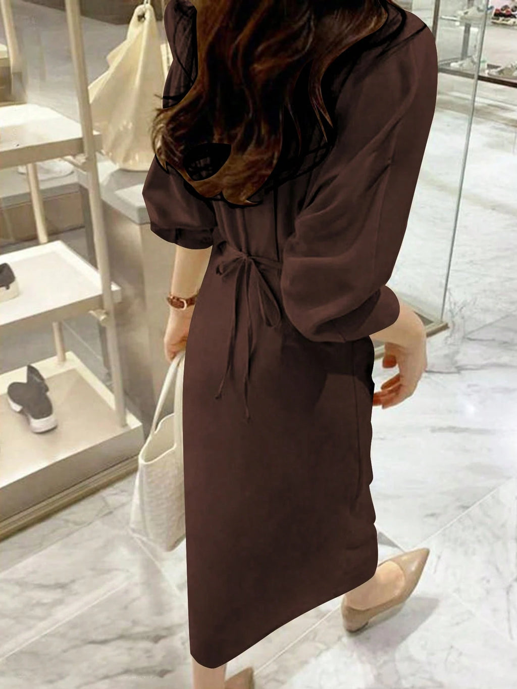 Women's Elegant Solid Color Shirt Dress, Long Sleeve Button Front