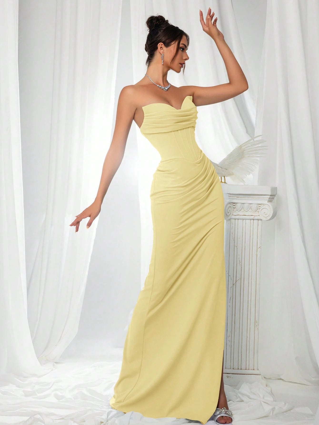 VIPGIRL Elegant Bridesmaid Dress: Strapless Fitted Satin Dress,