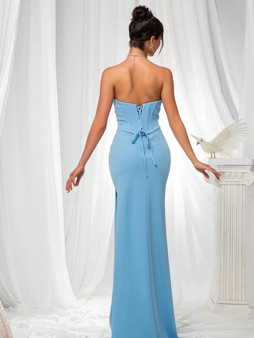 VIPSIRL Blue Strapless Slit Elegant Women's Evening Gown Dress - image 3