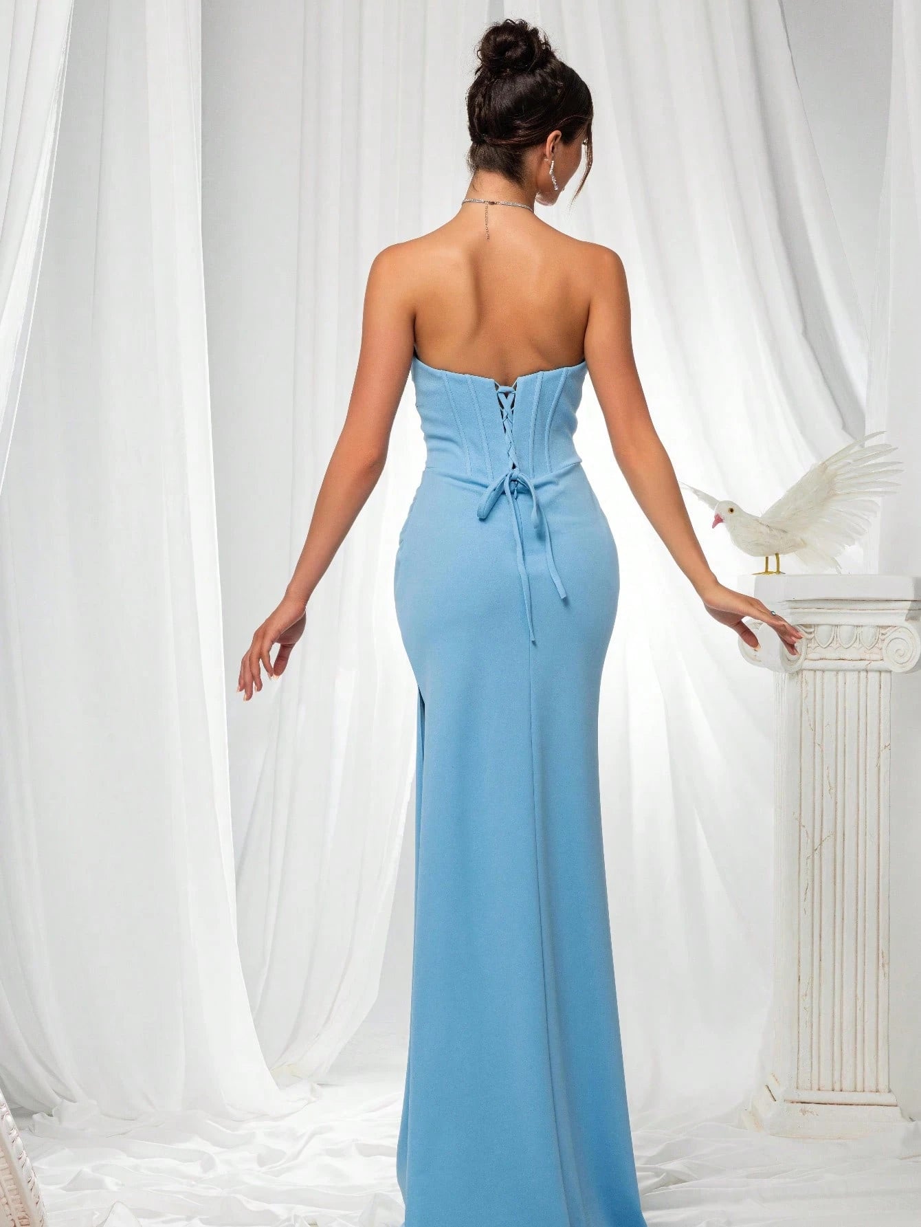 VIPSIRL Blue Strapless Slit Elegant Women's Evening Gown Dress - image 3