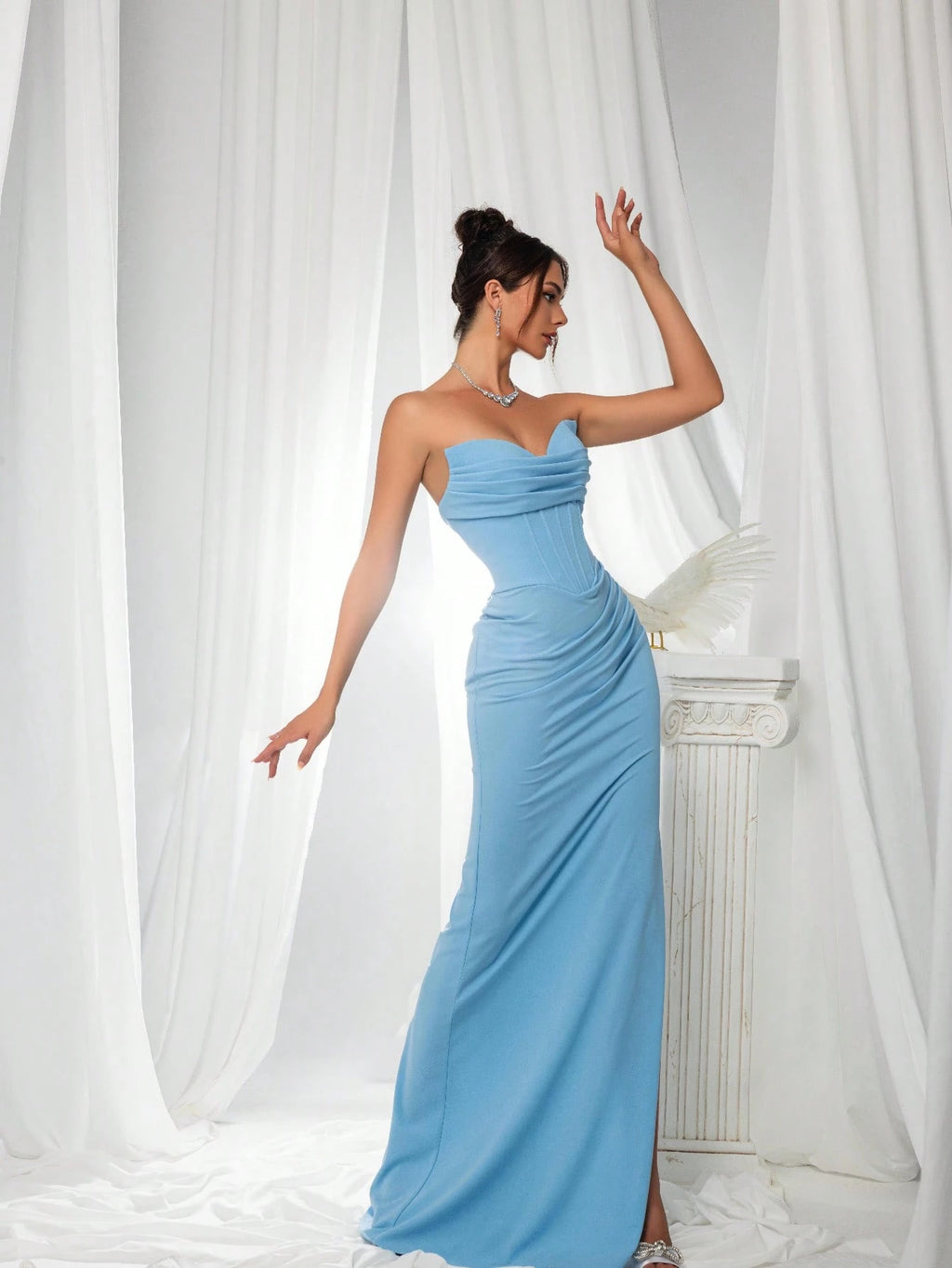 VIPSIRL Blue Strapless Slit Elegant Women's Evening Gown Dress - image 4