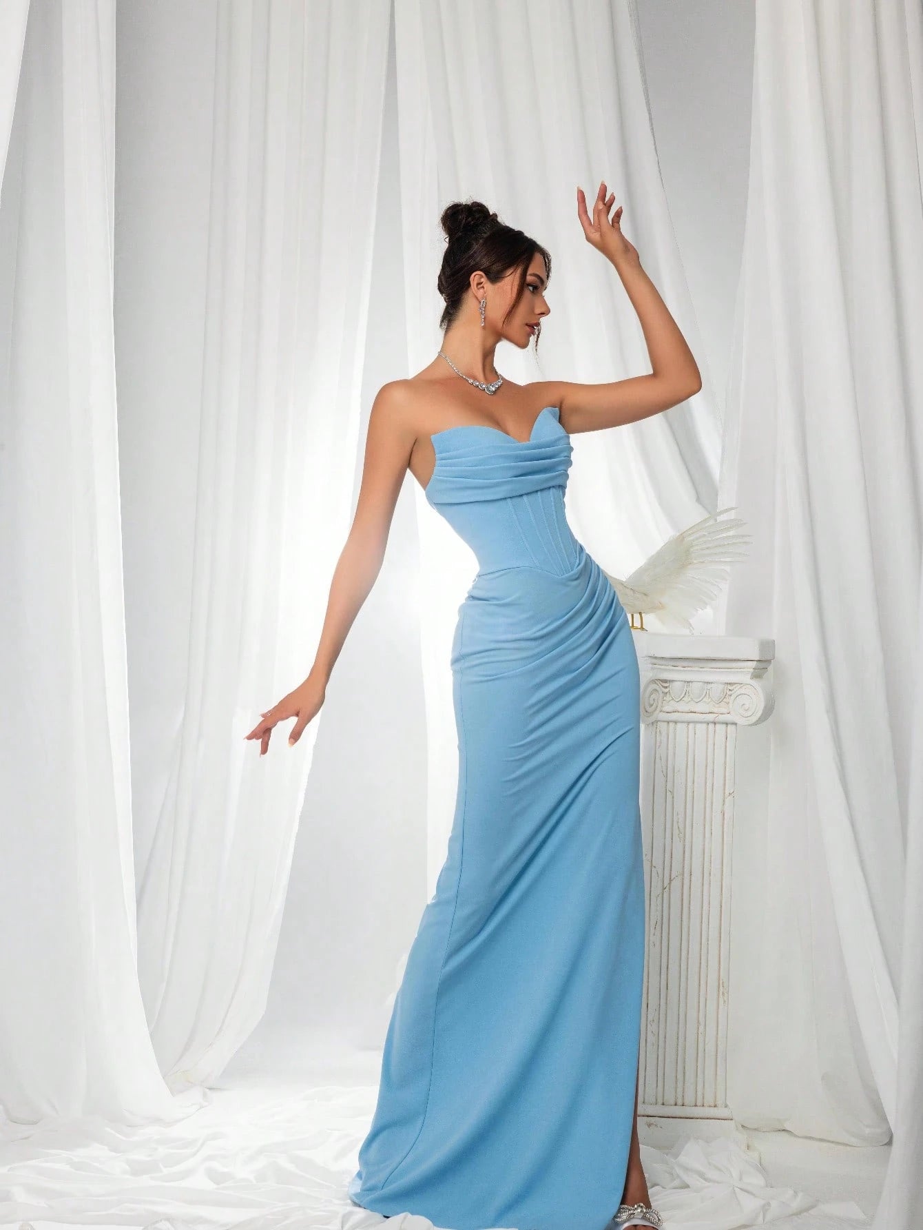 VIPSIRL Blue Strapless Slit Elegant Women's Evening Gown Dress - image 4