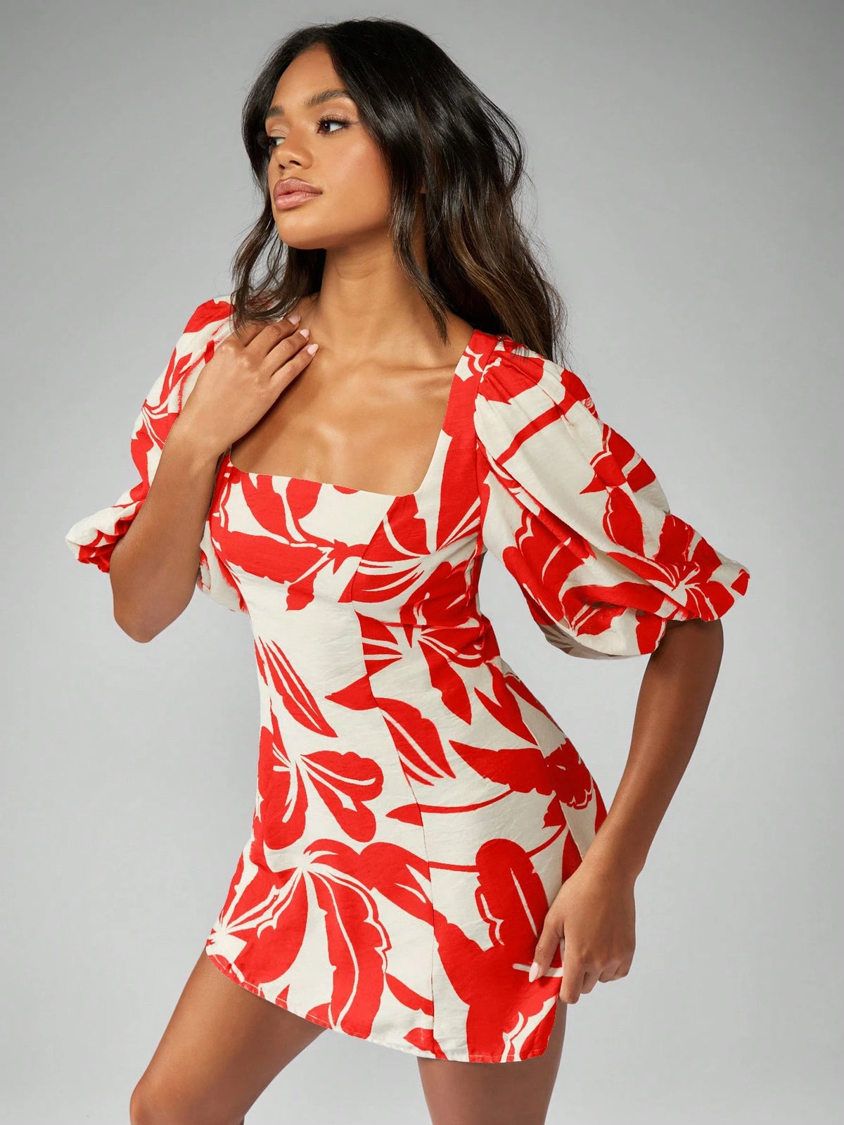 MISSGUIDED Floral Linen Feel Mini Dress Square Neck Puff Sleeve Aline Summer Spring Garden Party Resort Wear - image 9