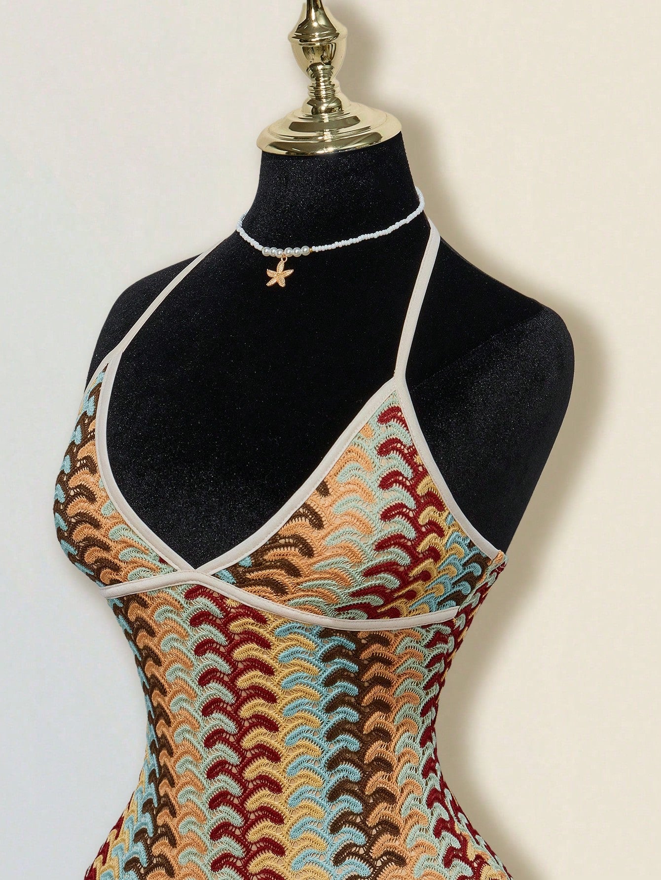 ICON Women's Colorful Jacquard Knit Contrast Ribbed Trim Halter