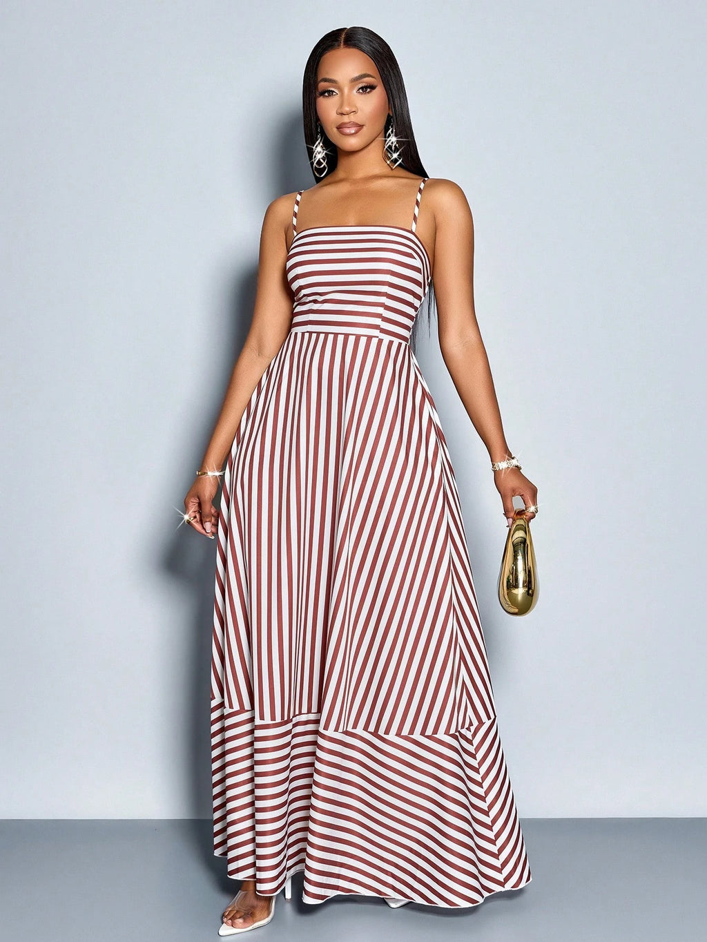 SOLERSUN Women's Flowing Striped Maxi Dress With Shoulder