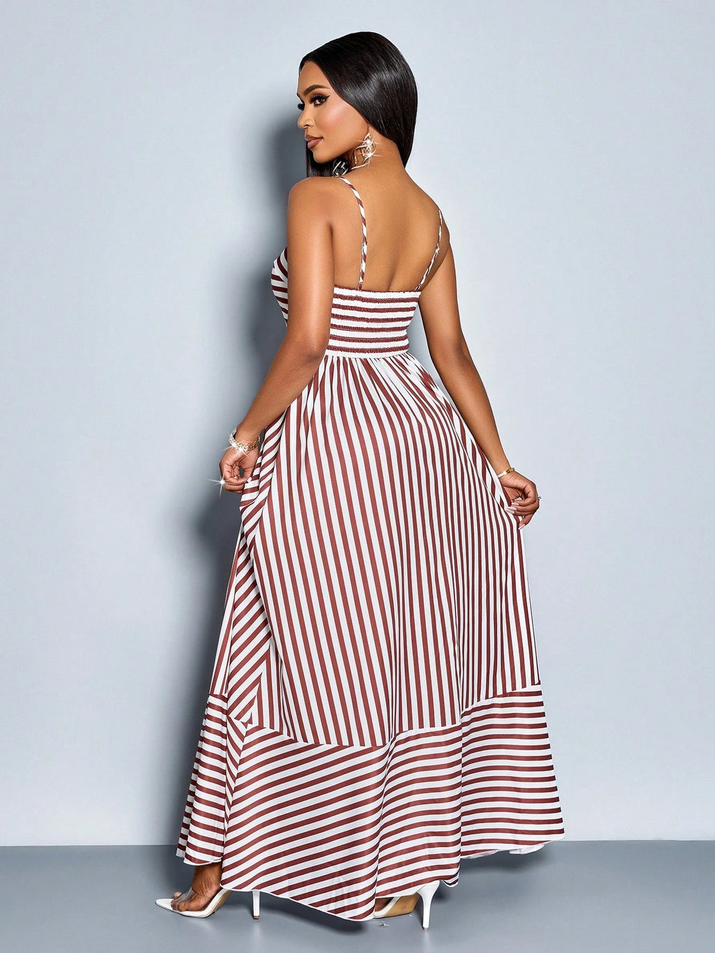 SOLERSUN Women's Flowing Striped Maxi Dress With Shoulder