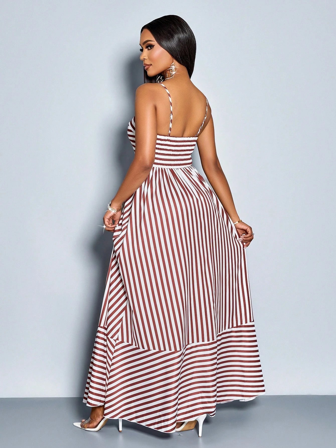 SOLERSUN Women's Flowing Striped Maxi Dress With Shoulder