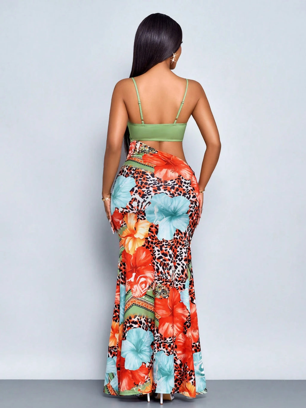Women's Summer Vacation Style Leopard Flowers Tropical Print Ruched