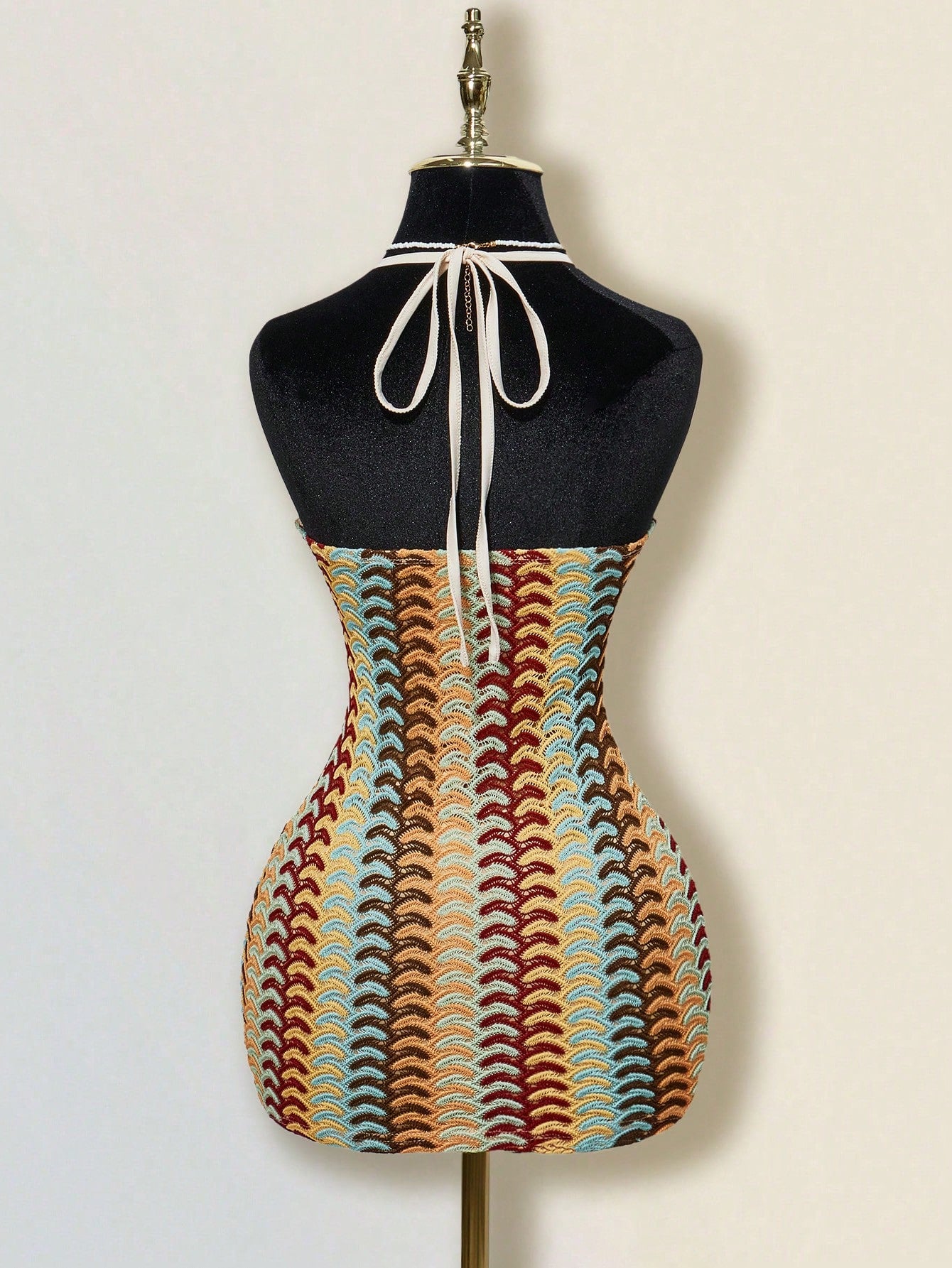 ICON Women's Colorful Jacquard Knit Contrast Ribbed Trim Halter
