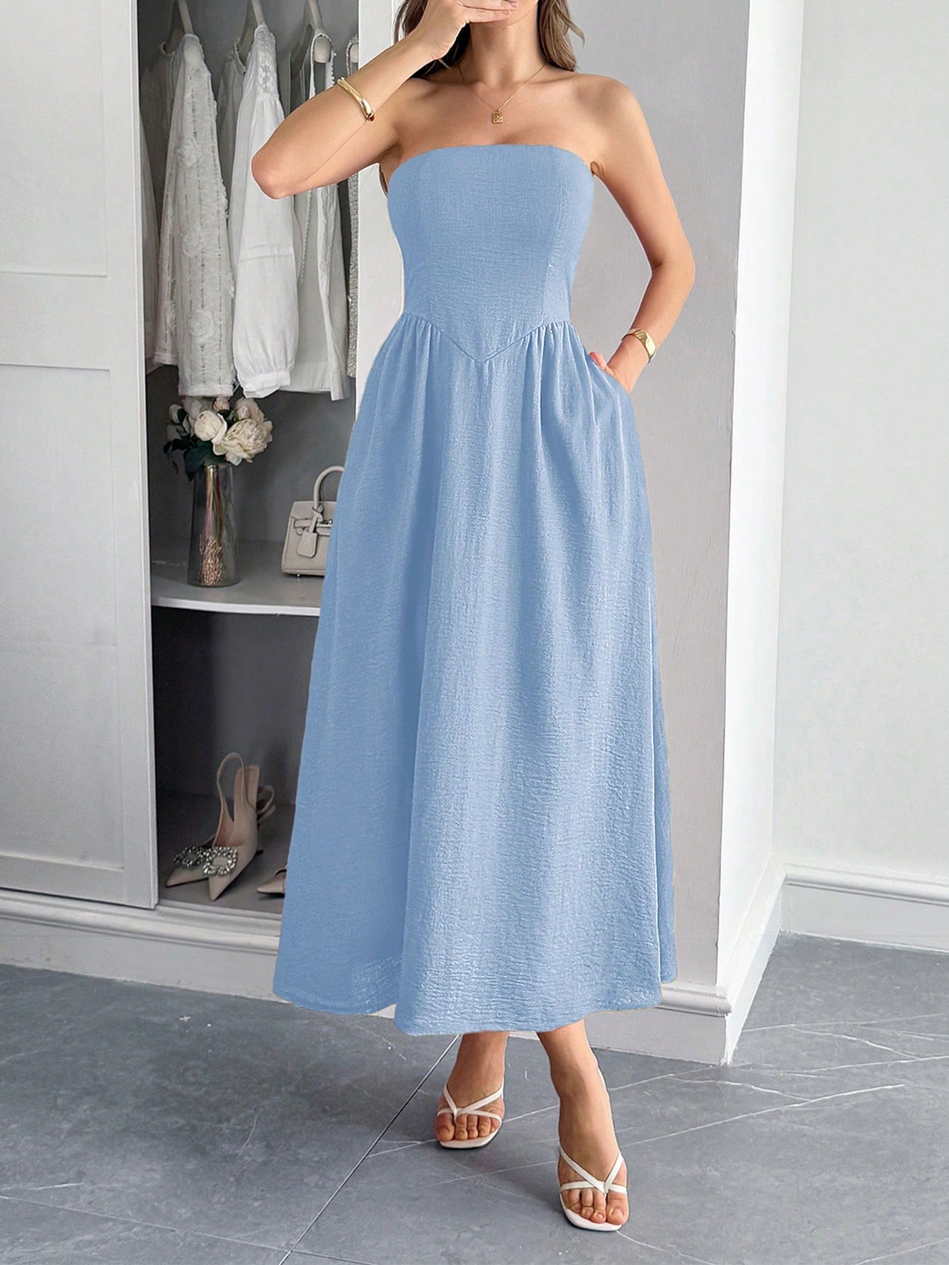 Unadoll Women's Strapless Zipper Casual Elegant Dress, Suitable For