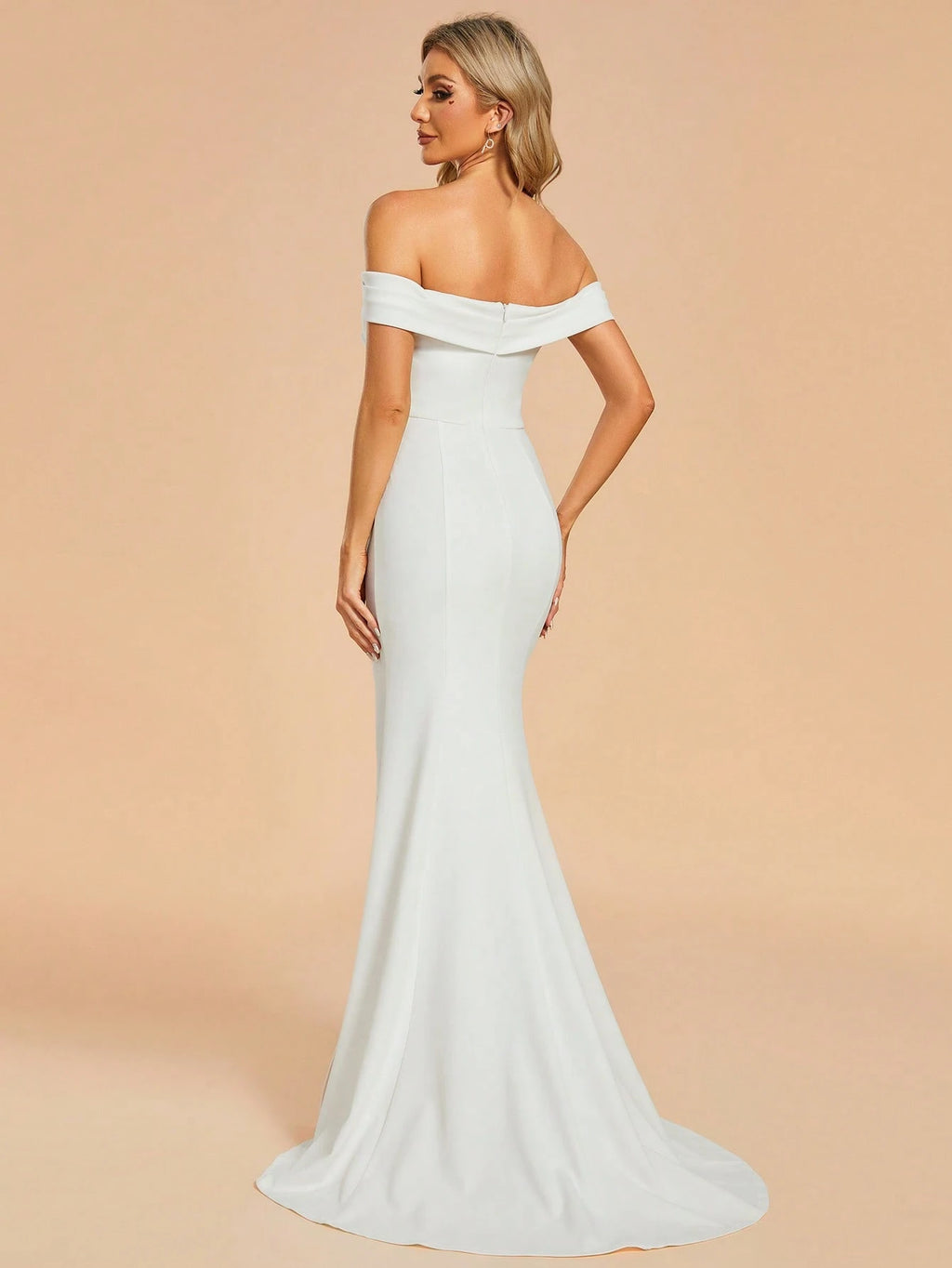 Sexy Off-Shoulder High Slit Mermaid Wedding Dress White Elegant Bridal Dress - image 13