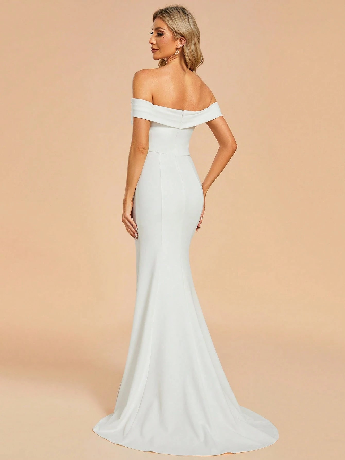 Sexy Off-Shoulder High Slit Mermaid Wedding Dress White Elegant Bridal Dress - image 13