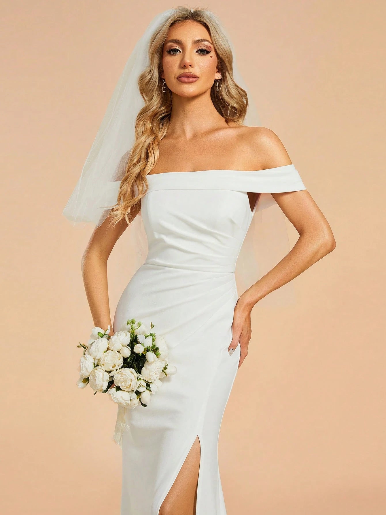 Sexy Off-Shoulder High Slit Mermaid Wedding Dress White Elegant Bridal Dress - image 17
