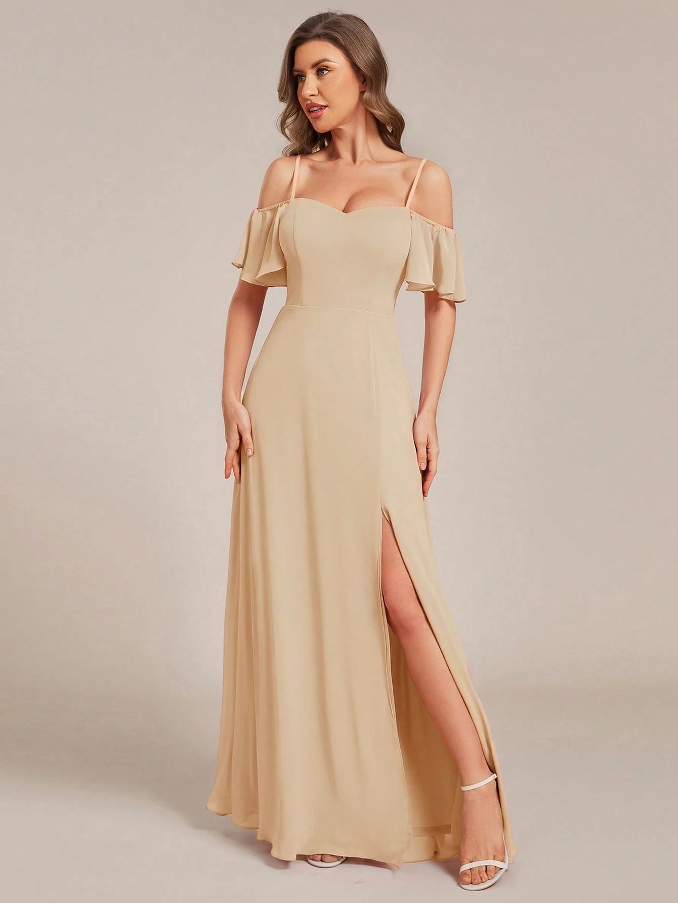 EVERPRETTY Elegant Open Shoulder Chiffon Long Bridesmaid Dress,