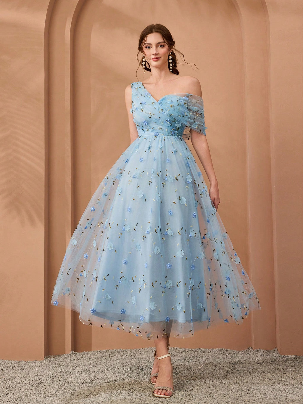 Magical, New Arrival, One-Shoulder, Romantic, 3D Floral Embroidery, Asymmetric, Elegant, Bridesmaid Dress,