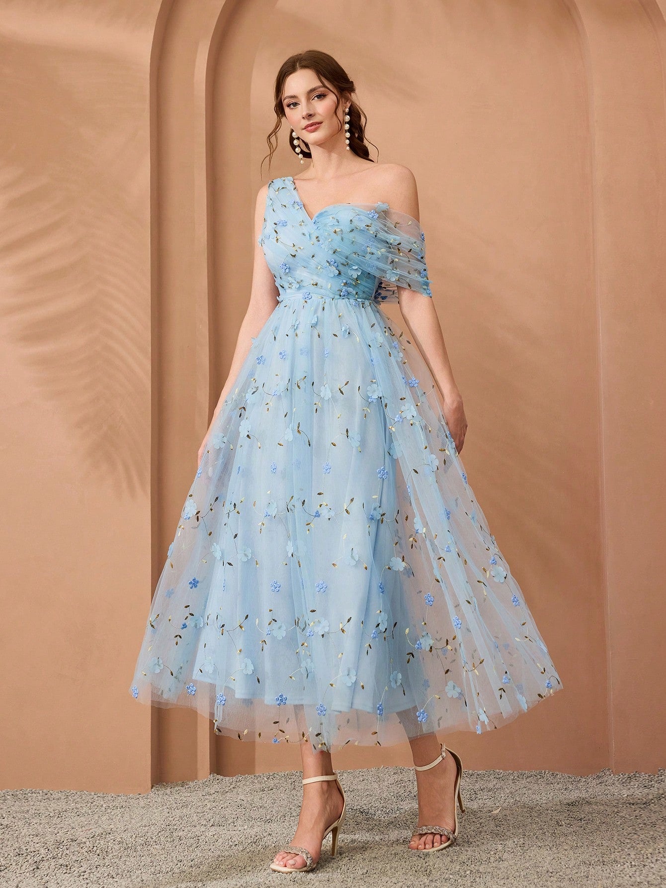 Magical, New Arrival, One-Shoulder, Romantic, 3D Floral Embroidery, Asymmetric, Elegant, Bridesmaid Dress, - image 5