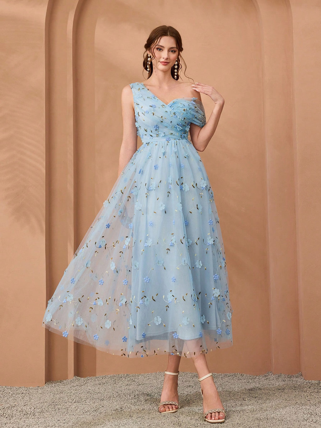 Magical, New Arrival, One-Shoulder, Romantic, 3D Floral Embroidery, Asymmetric, Elegant, Bridesmaid Dress, - image 4