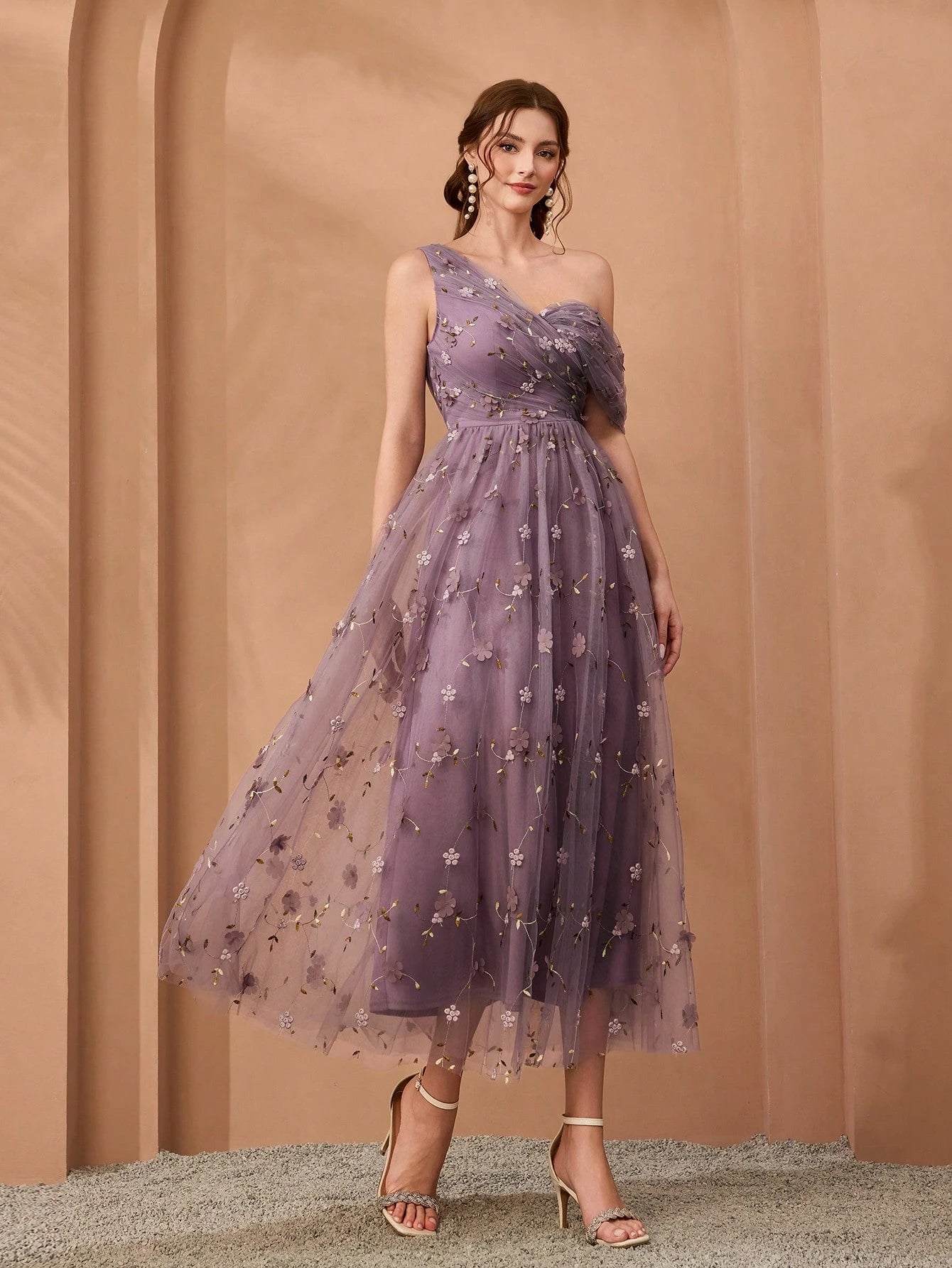 Magical, New Arrival, One-Shoulder, Romantic, 3D Floral Embroidery, Asymmetric, Elegant, Bridesmaid Dress, - image 16