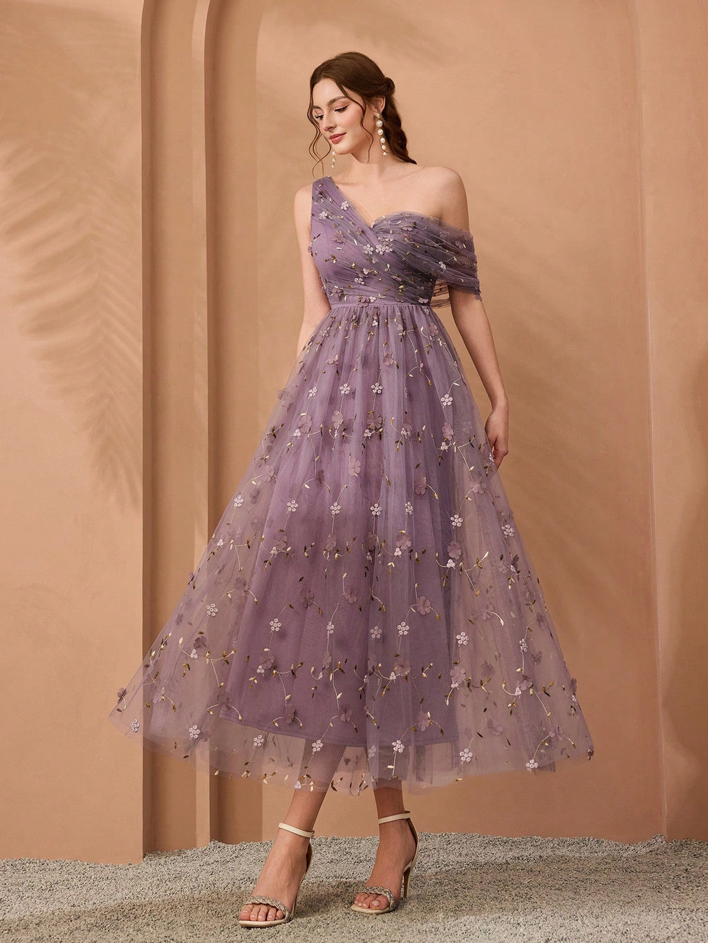 Magical, New Arrival, One-Shoulder, Romantic, 3D Floral Embroidery, Asymmetric, Elegant, Bridesmaid Dress, - image 13